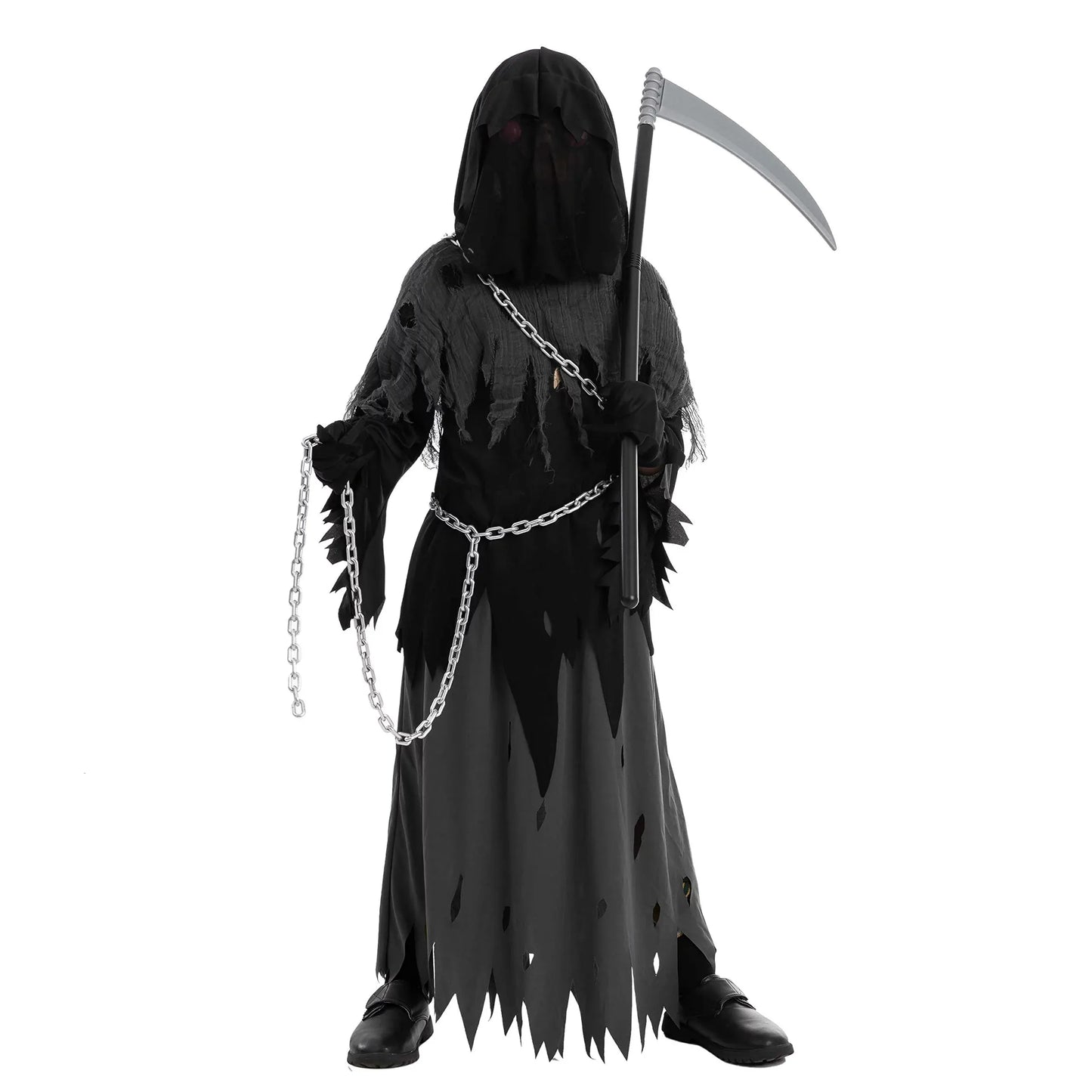 Syncfun Child Unisex Glowing Eyes Grim Reaper Costume for Creepy Phantom Halloween Costume, Large