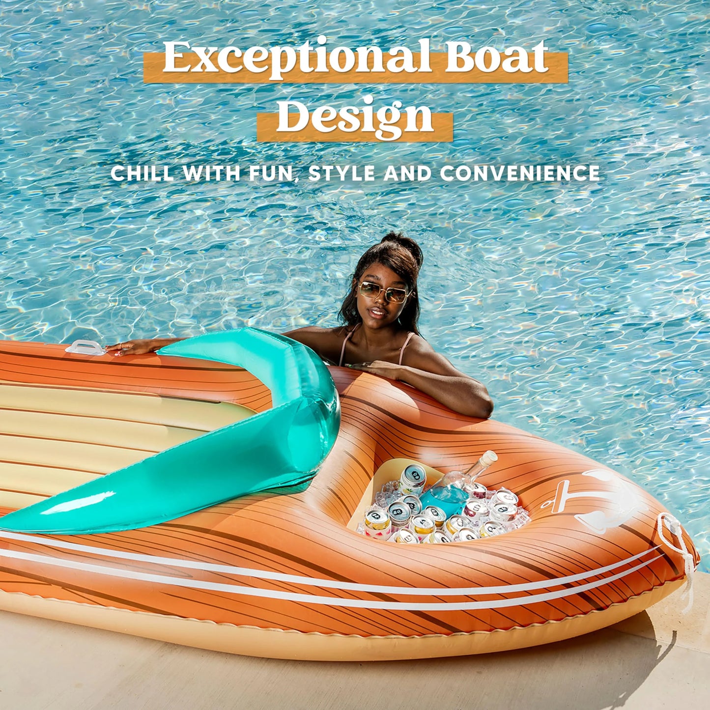 SYNCFUN 8 ft Inflatable Boat for Pool with Reinforced Cooler, Boat Raft Pool Lake Toys Summer Swimming Pool Party Decorations for Kids & Adults