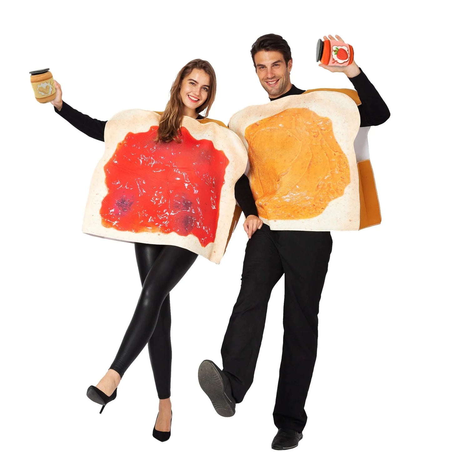 Adult Couple Costume Set w/one Peanut Butter and One Jelly Plush for Halloween Dress Up Party