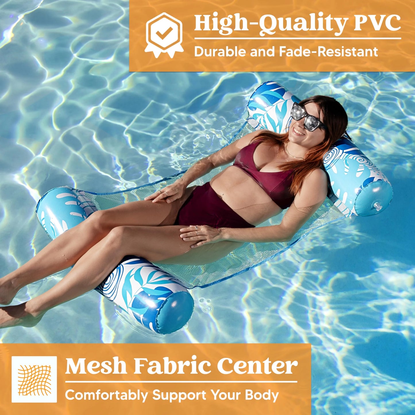 2 Packs Inflatable Pool Float Hammock, 4 in 1 Pool Floaties for Adults, Swimming Pool Accessories (Saddle, Lounge Chair, Hammock, Drifter) for Pool, Beach, Outdoor