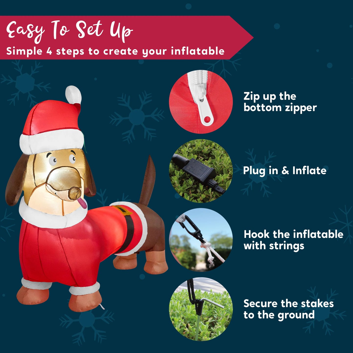 Joyfy 5 FT Christmas Inflatables Dachshund Dog Outdoor Decorations,Wiener Dog Christmas Blow Ups Yard Christmas with Built-in LEDs for Holiday Party Garden Lawn Decor