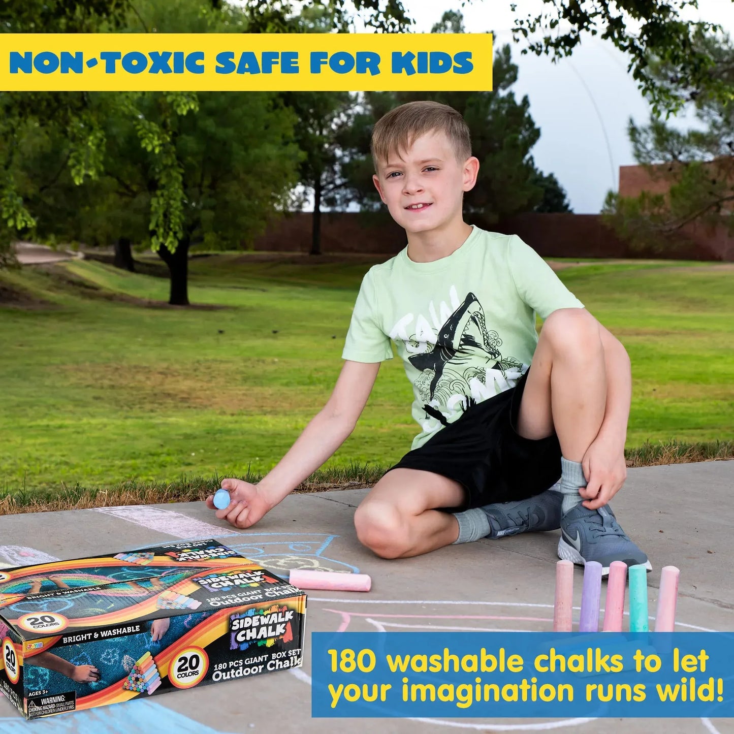 Syncfun 180PCS Washable Sidewalk Chalks, Outdoor Non-Toxic Jumbo Chalk Set for Art Play, 20 Colors