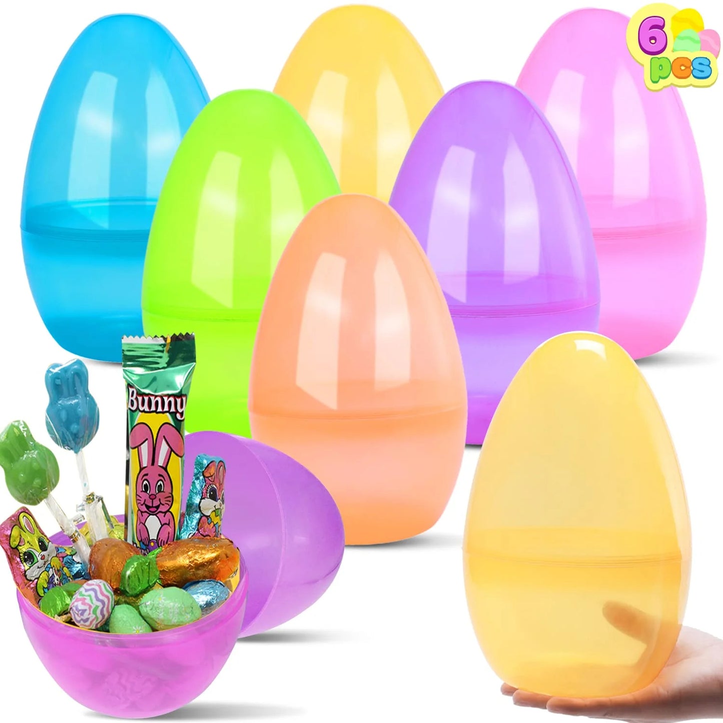 6-Piece 10-Inch Giant Easter Eggs Clear and Colorful, Great for Filling Specific Toys