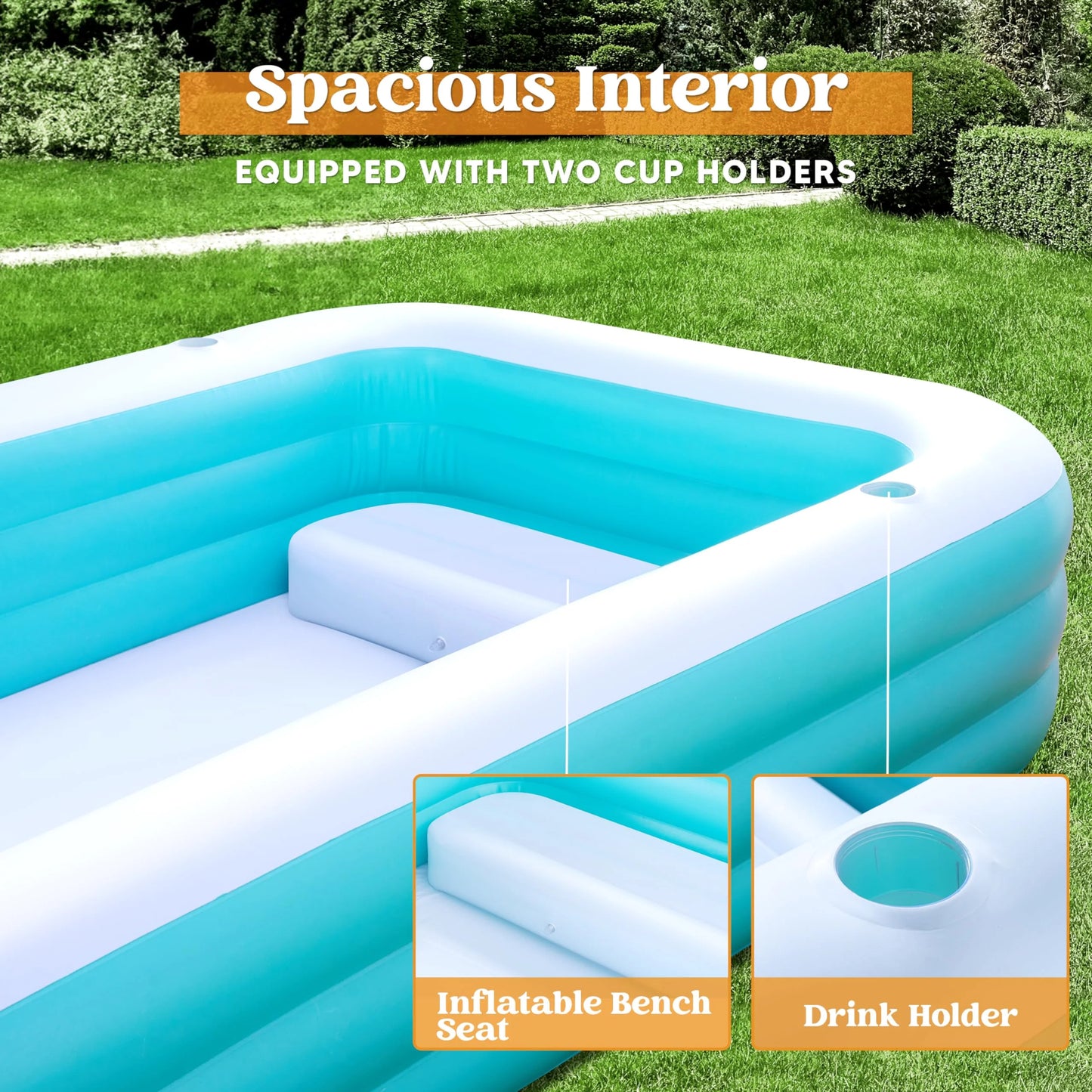 Syncfun Inflatable Pool with Seats for Adults & Kids, Extra Large Full-Sized Inflatable Swimming Pool, Above Ground Swimming Pool, Blow Up Family Pool Summer Water Party Backyard Garden Lawn