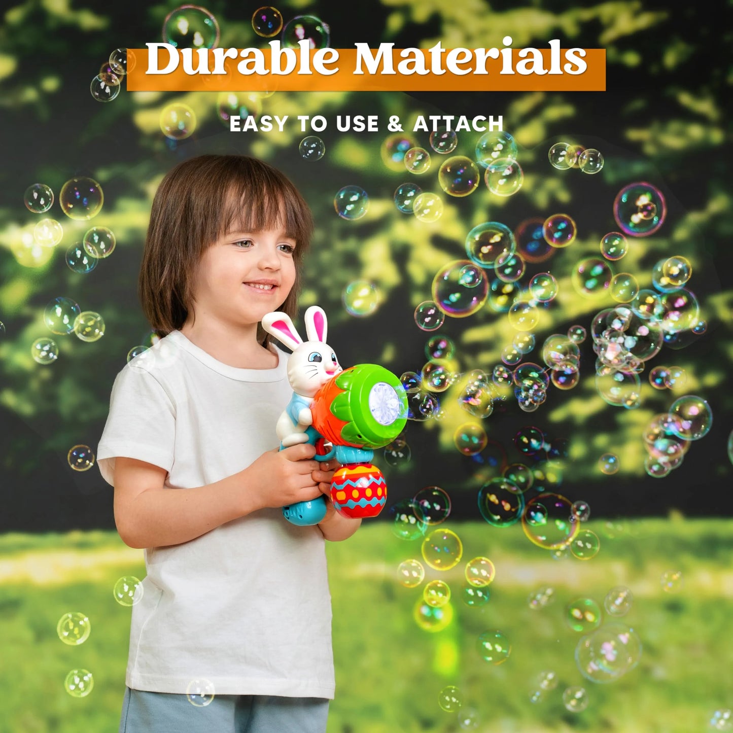 Bubble Gun Light Up Bunny Easter Toys for Kids Ages 3-8, Rabbit Bubble Machine with 6 Bubble Refill Solution for Outdoor Play, Party, Easter Basket Stuffers