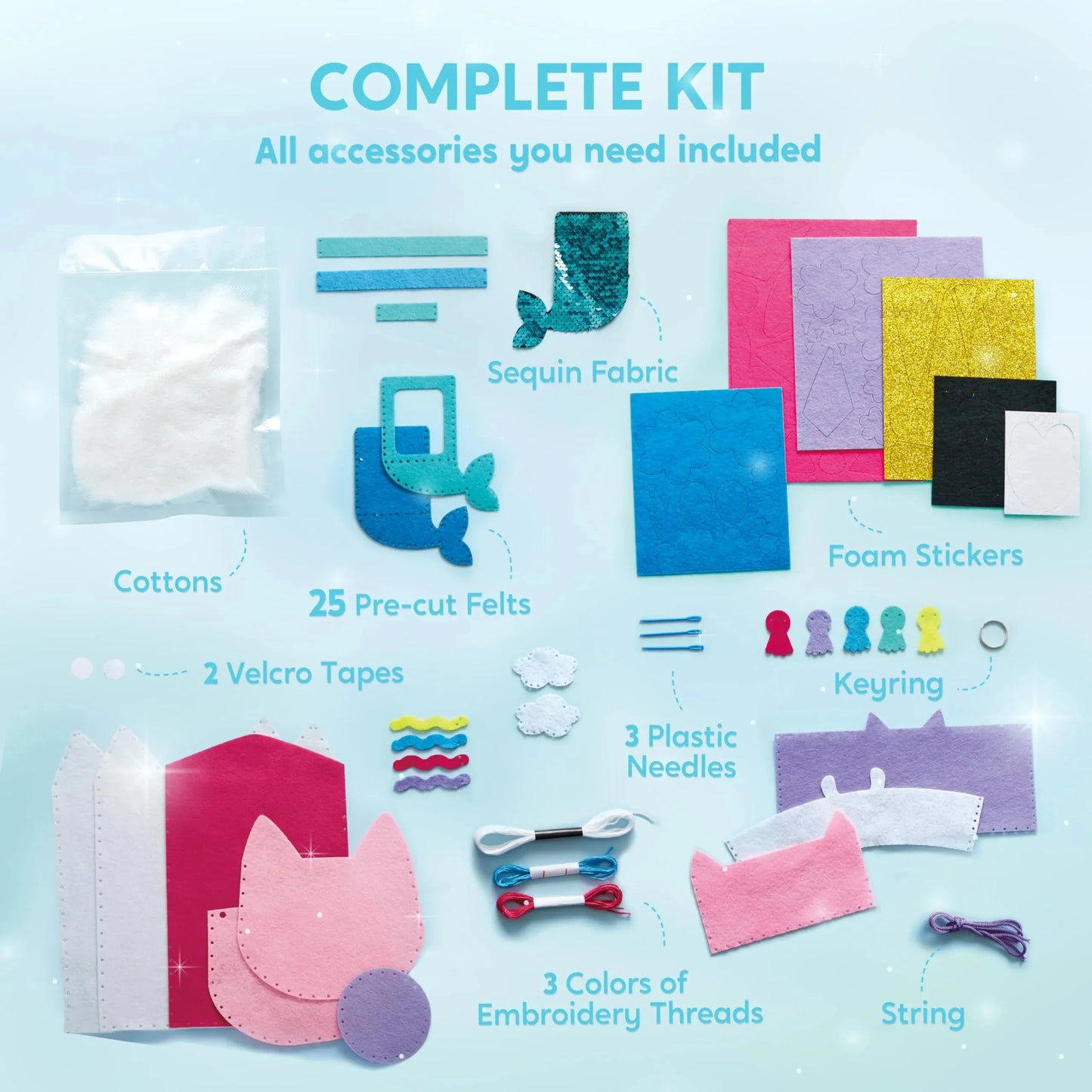 Syncfun 7 Sewing Projects Felt Sewing Kit for Kids, Animal Arts and Crafts of Magical Unicorn Pillow and Enchanting Mermaid Card Holder, Birthday Gift for Girls aged 6+