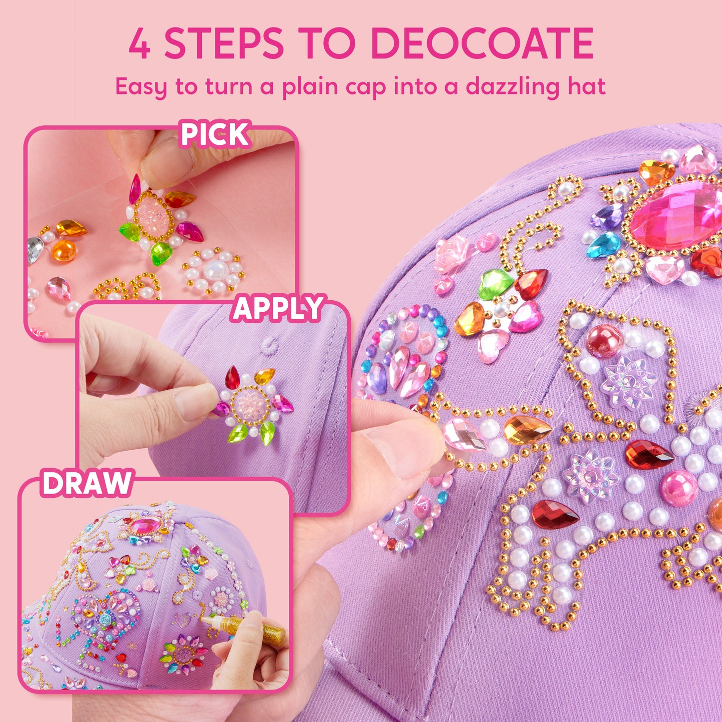 Joyfy Purple Baseball Cap Gem Art Set for Kids Ages 8-12 ,Creative Arts and Crafts Gift for Girls ,Perfect for Christmas and Birthday Celebrations