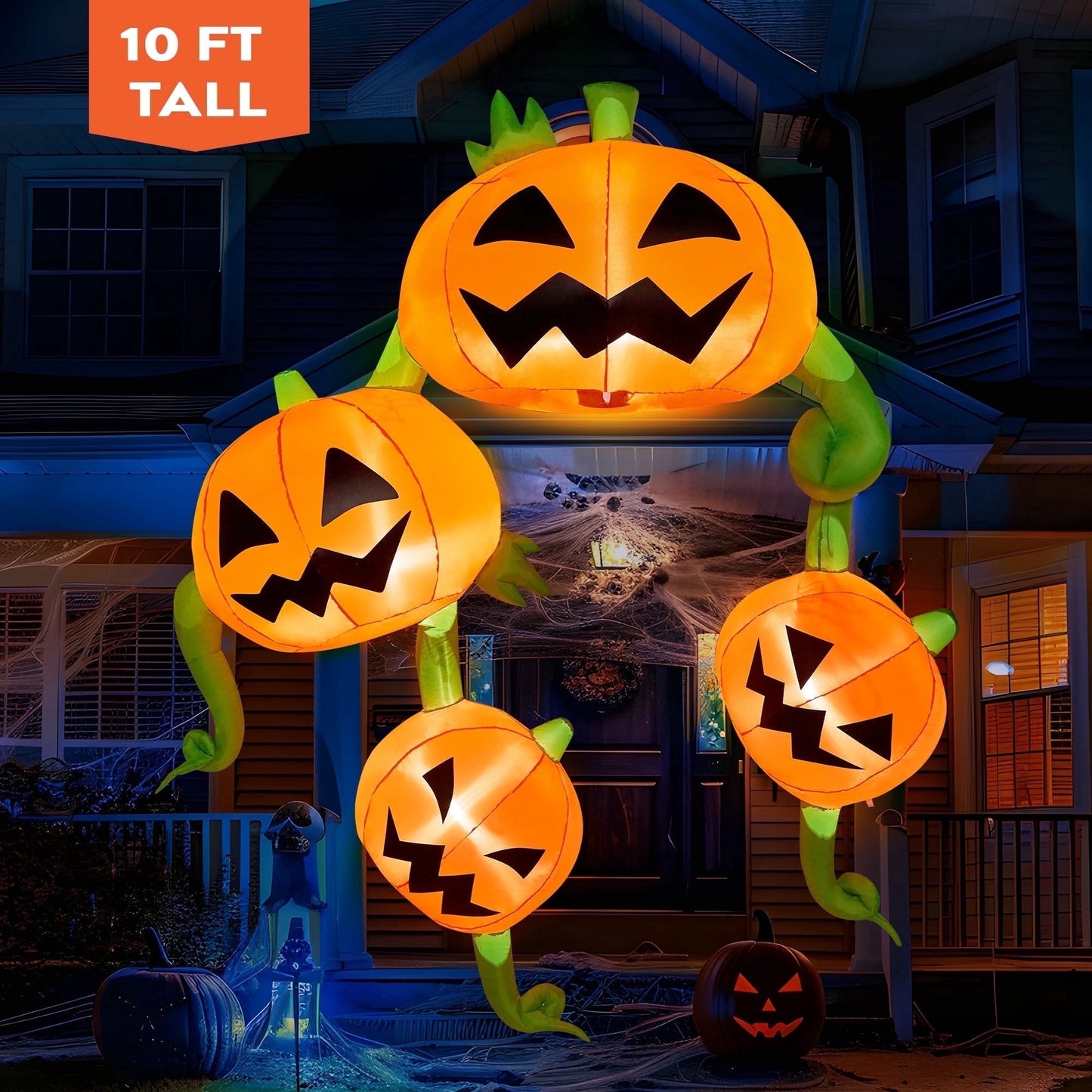 Joyfy 10 FT Halloween Inflatable Giant Pumpkins Hanging on The Roof Decoration with Built-in LEDs,Halloween Decorations Outdoor Blow Up Yard Lawn Decoration