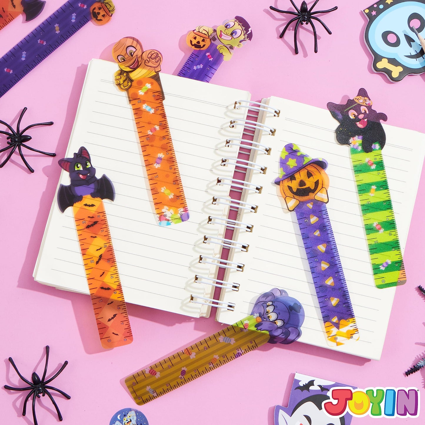 Joyfy 144 Pcs Halloween Bookmark Rulers Stationery Party Favors,Ruler Markers with Halloween Themed for Classroom Prizes and Trick or Treat Prizes,Halloween Goodies