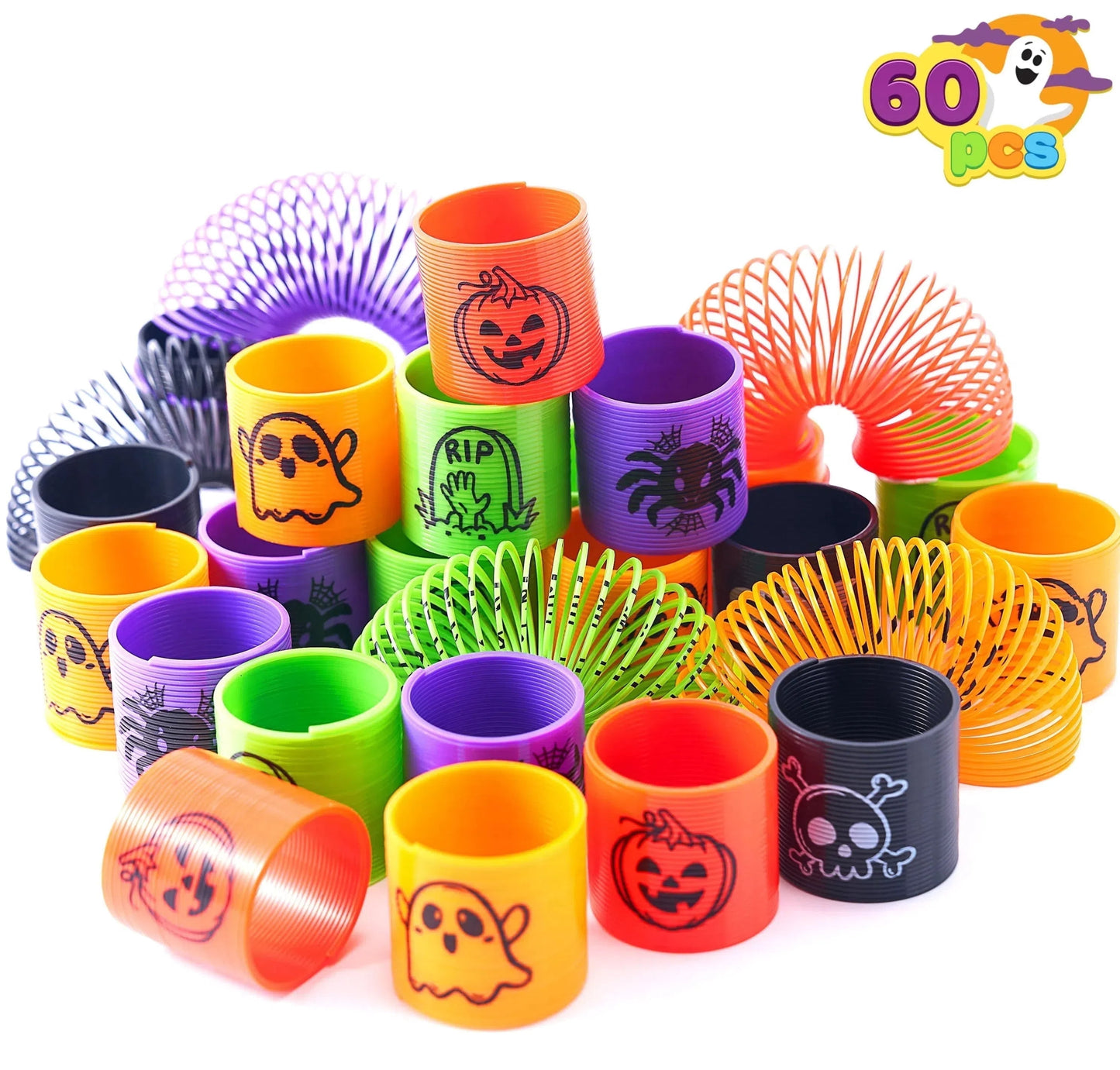 Joyfy 60 Pcs Halloween Coil Spring Toys,Halloween Mini Magic Springs Toys Bulk for Party Favors,Halloween Goody Bag Fillers,Halloween Sticky Toys for Classroom Prizes
