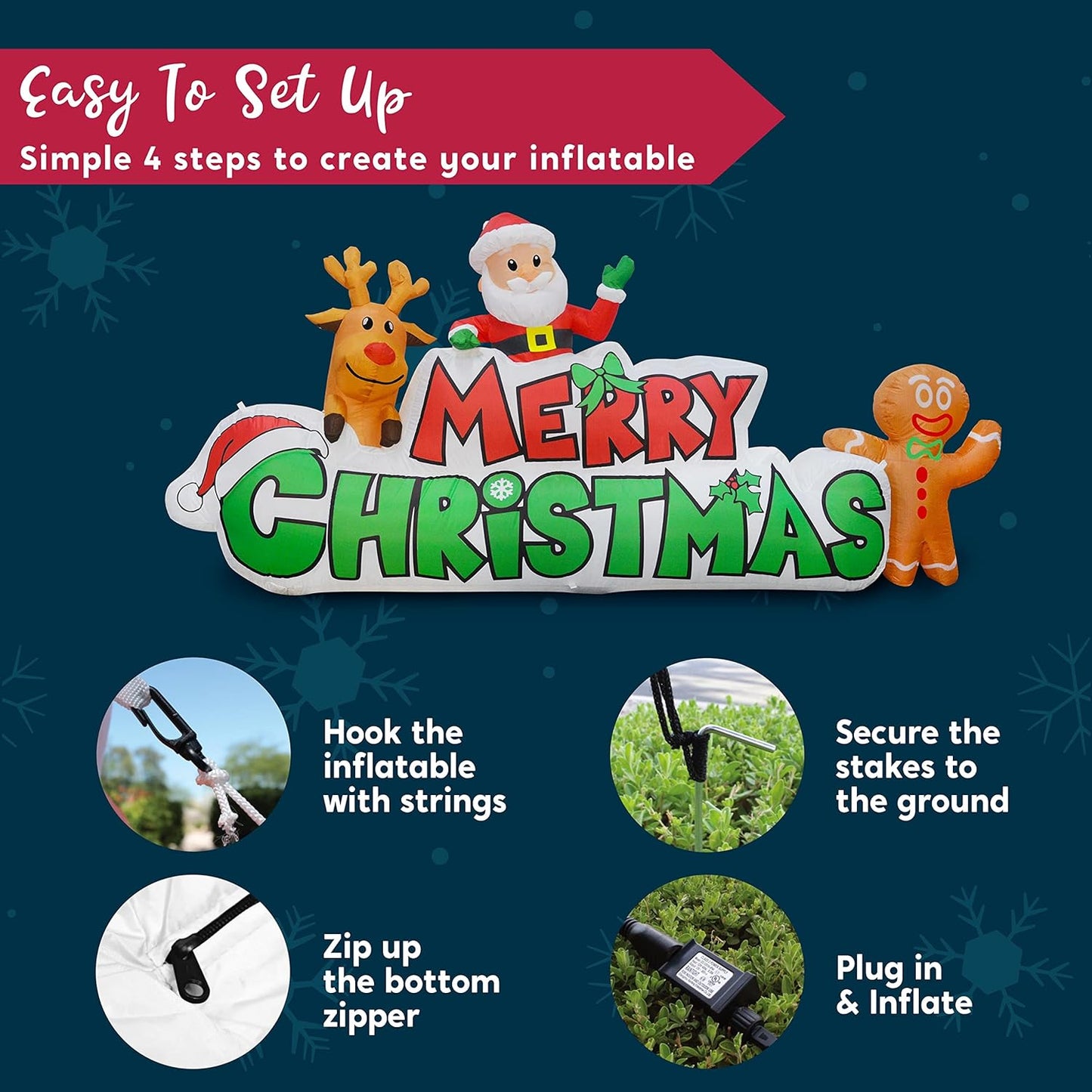 Joyfy 9.5 FT Christmas Inflatables Merry Christmas Sign with Santa Outdoor Decorations,Christmas Blow Ups Yard with Built-in LEDs for Holiday Party Garden Lawn Decor