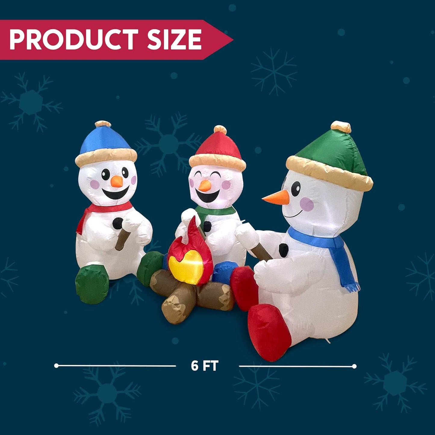Joyfy 6 FT Christmas Inflatables Snowman Outdoor Decorations,Long Snowman with Campfire Christmas Blow Ups Yard with Built-in LEDs for Holiday Party Garden Lawn Decor