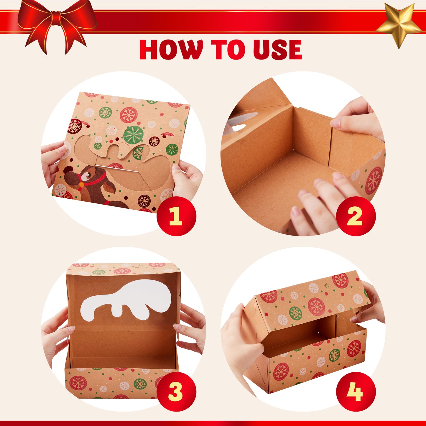 Joyfy 24 Pcs Christmas Bakery Treat Cookie Boxes for Doughnut, 8.75" x 5.35" x 2.75" Brown Kraft Cookie Boxes for Holiday Pastries, Cupcakes, Brownies, Gift Giving