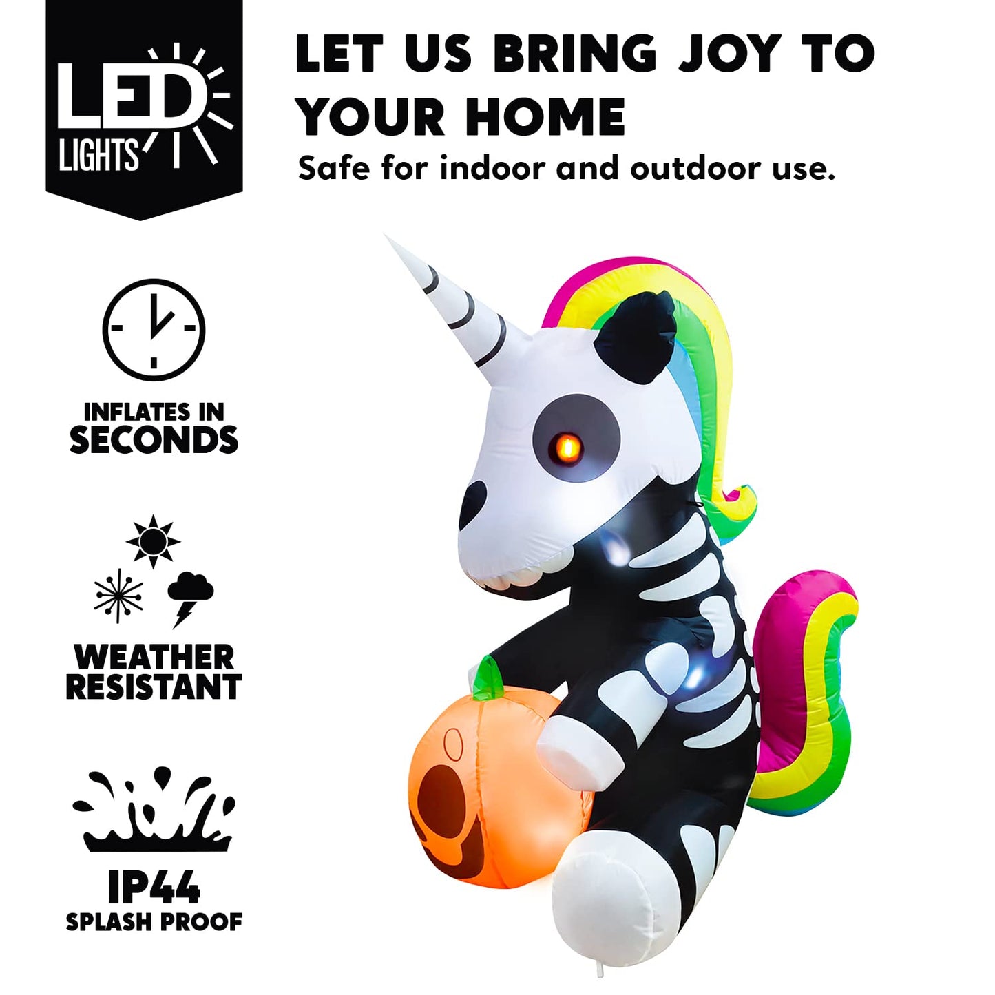Syncfun 5 FT Halloween Inflatable Sitting Skeleton Unicorn with Build-in LEDs,Halloween Decorations Blow Up Yard decorations Outdoor Decorations