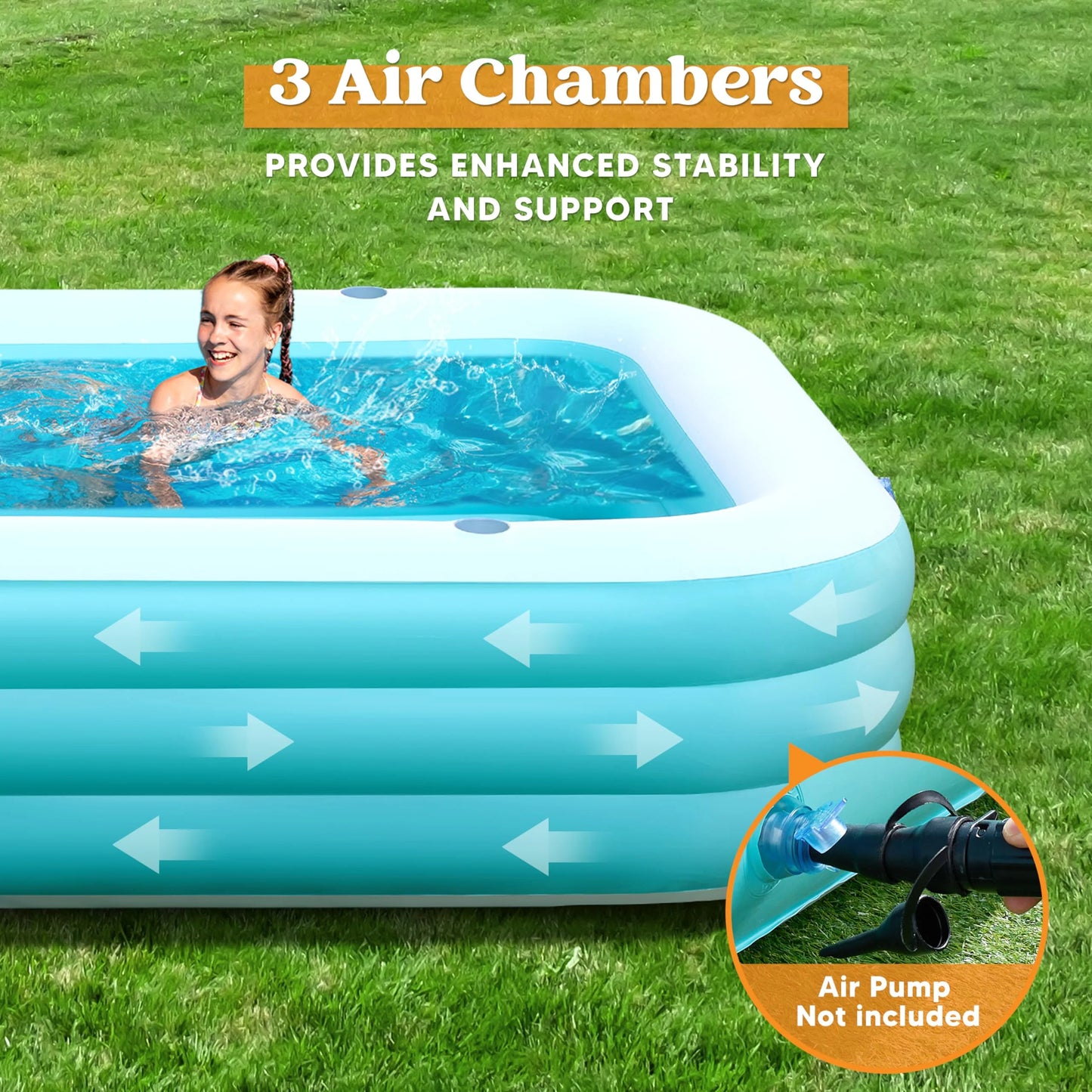 Syncfun Inflatable Pool with Seats for Adults & Kids, Extra Large Full-Sized Inflatable Swimming Pool, Above Ground Swimming Pool, Blow Up Family Pool Summer Water Party Backyard Garden Lawn