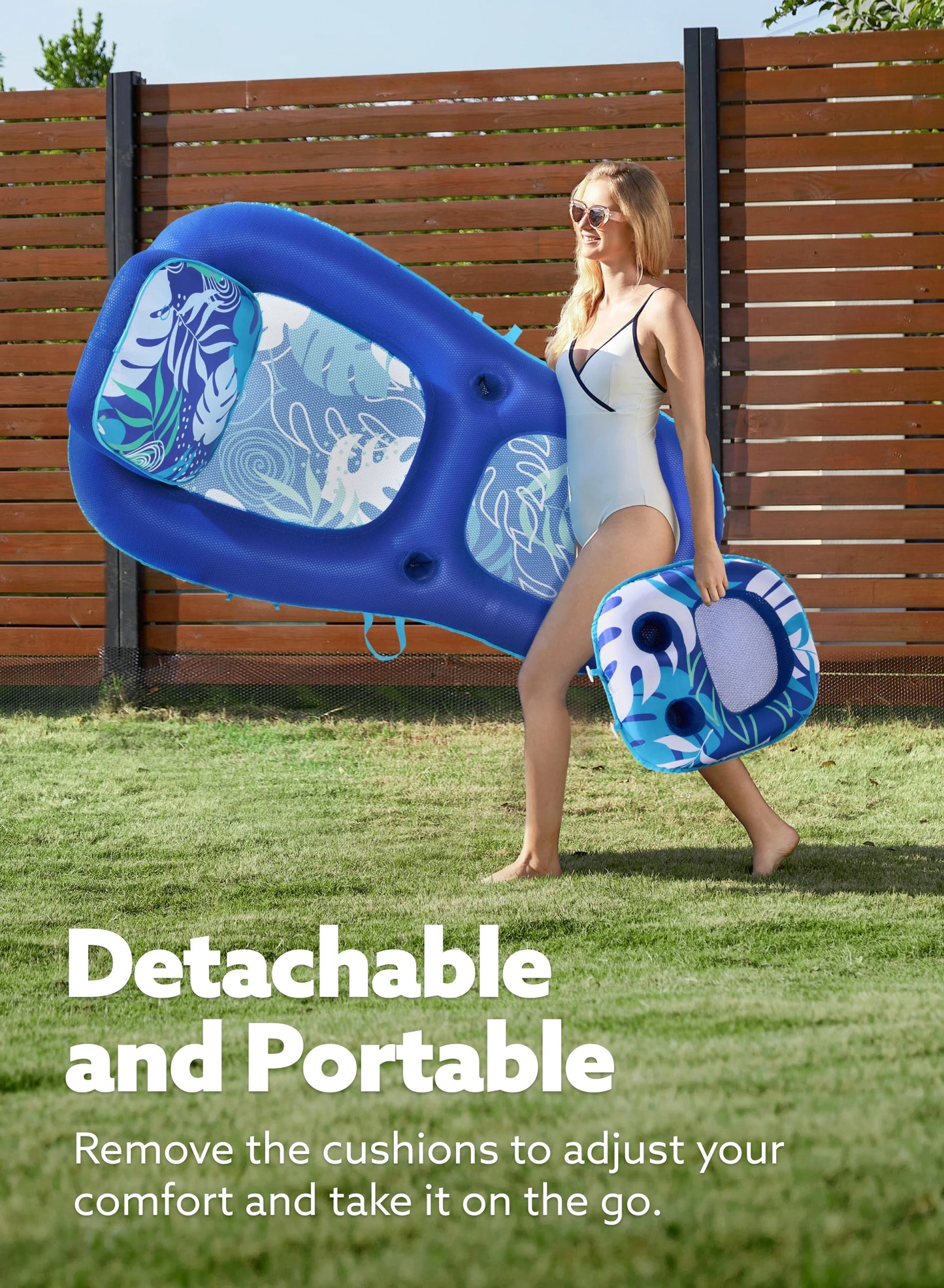 Pool Lounge Float Adult, Inflatable Pool Floats Lounger Raft Floaties Water Floating Recliner Chair with Cup Holders Foot Rest Swimming Pool Floaty