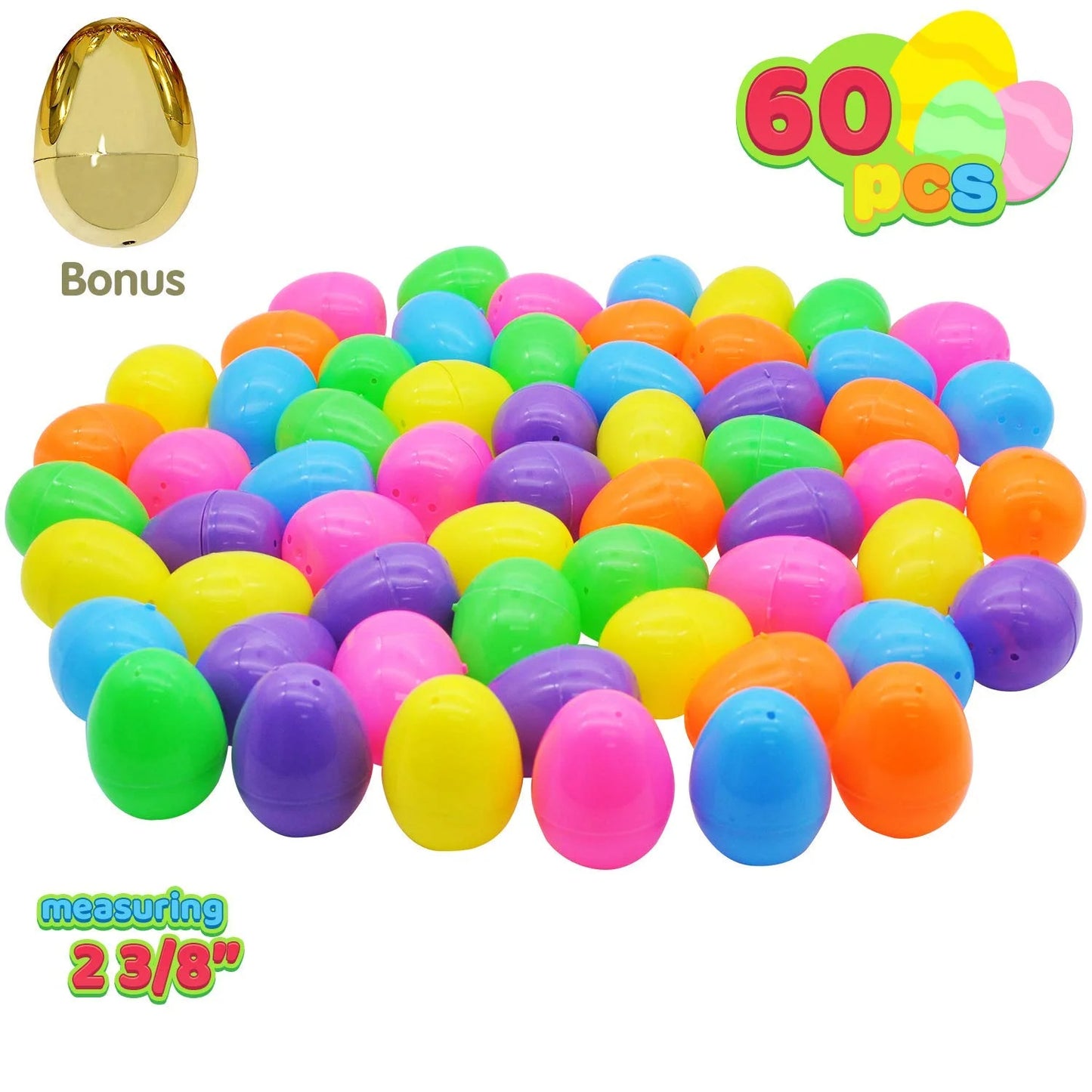 60 Pieces 2.3" Easter Eggs include 1 Golden Egg for Filling Specific Treats, Easter Theme Party Favor, Easter Eggs Hunt, Basket Stuffers Filler, Classroom Prize Supplies