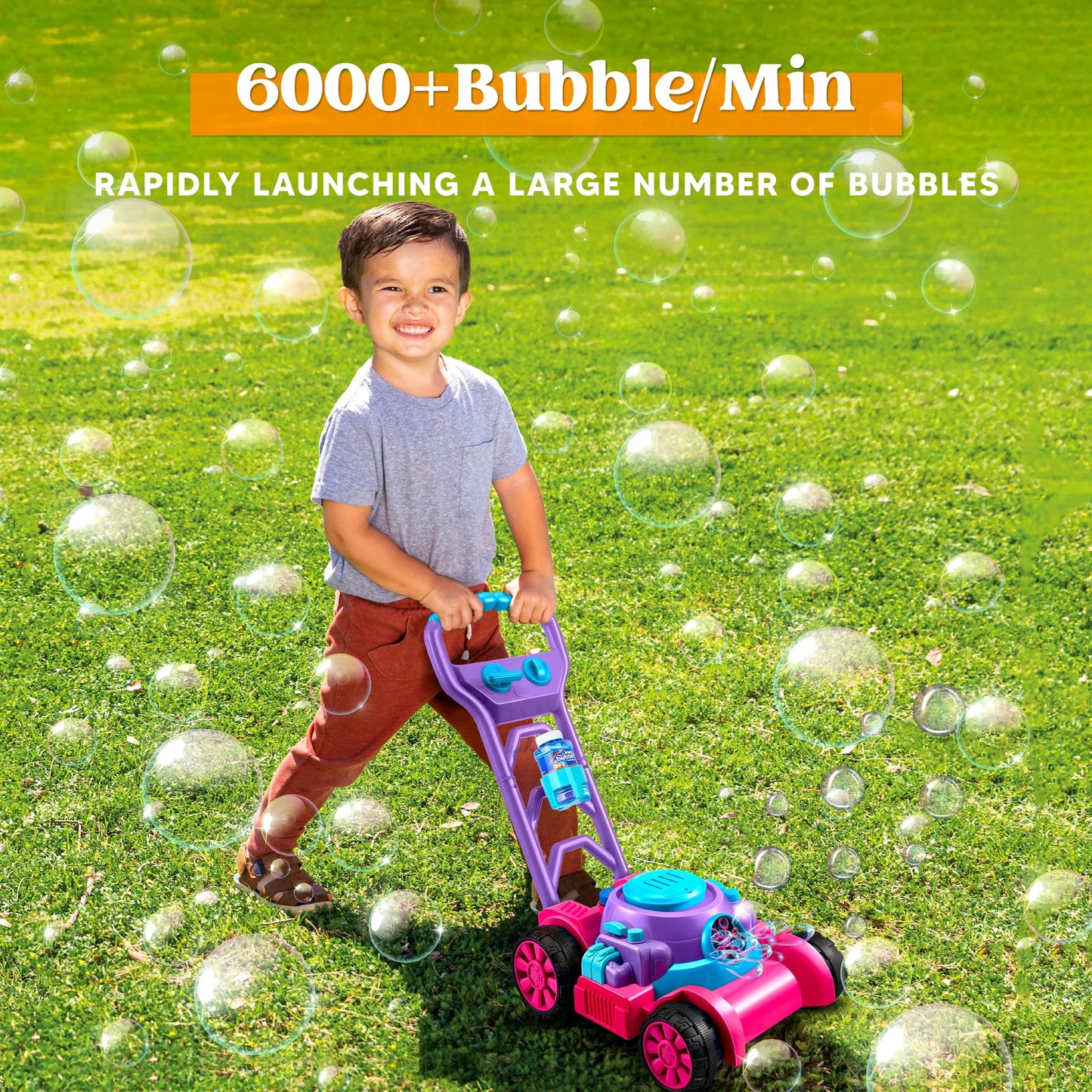 Syncfun Bubble Lawn Mower, Bubble Machine Summer Outdoor Toys for Toddlers 1-3, Pink Bubble Blower for Kids 2 4 6 Birthday Gifts