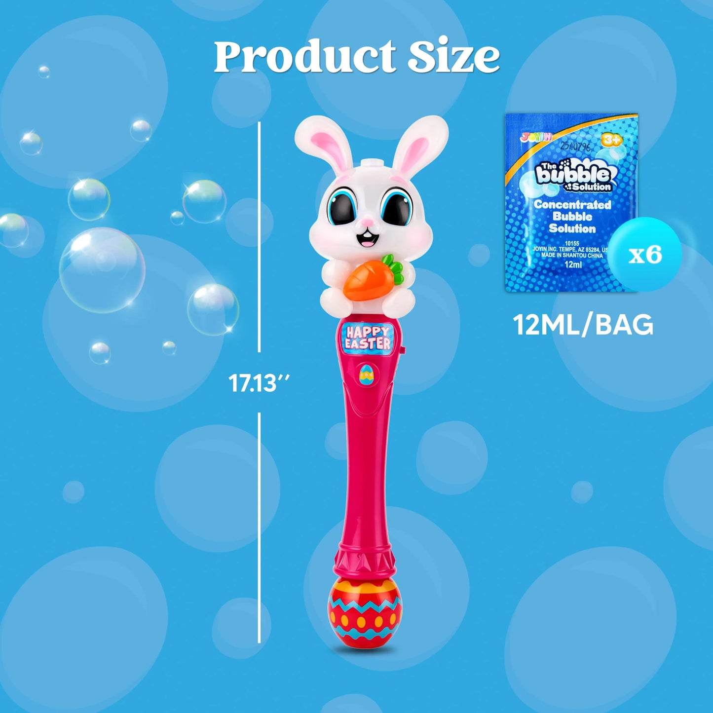 Easter Bunny Bubble Wand Light Up Automatic Bubble Maker with LED & Sound Effect for Kids Age 3+ Birthday Party Gifts, Outdoor, Easter Basket Stuffers