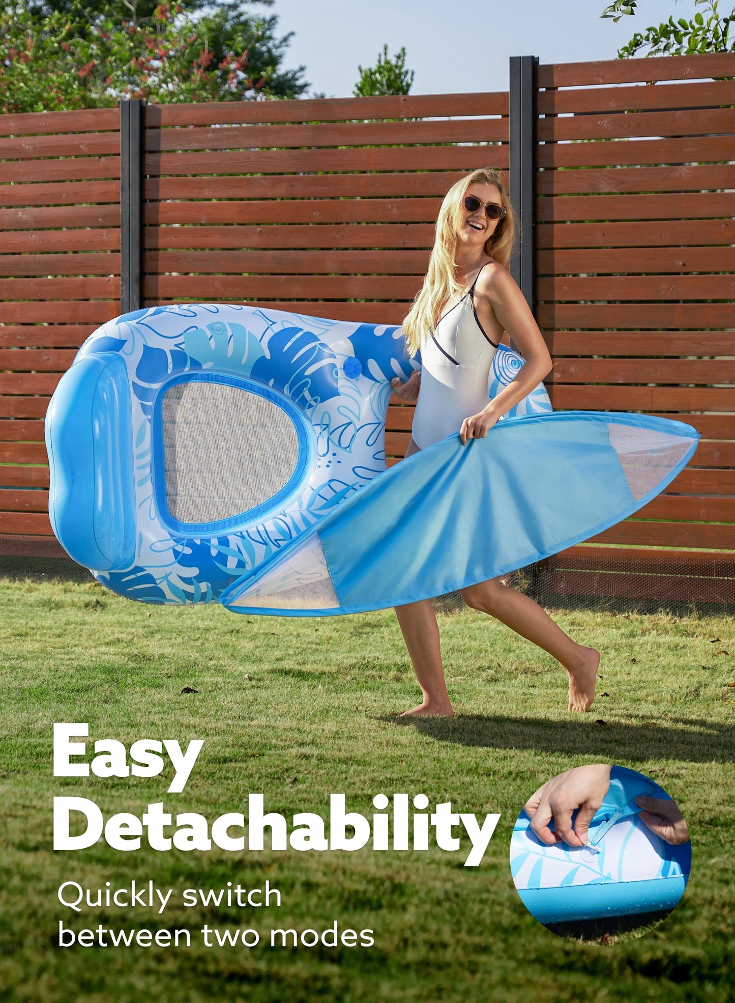 Pool Lounge Float with Canopy for Adult, Inflatable Pool Floats Lounger Raft Floaties Water Floating Recliner Chair with Cup Holders Foot Rest Swimming Pool Floaty