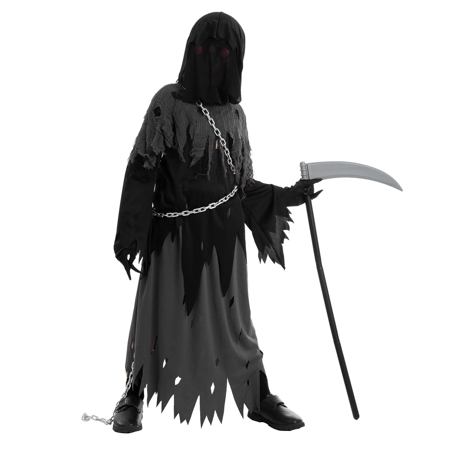 Syncfun Child Unisex Glowing Eyes Grim Reaper Costume for Creepy Phantom Halloween Costume, Large