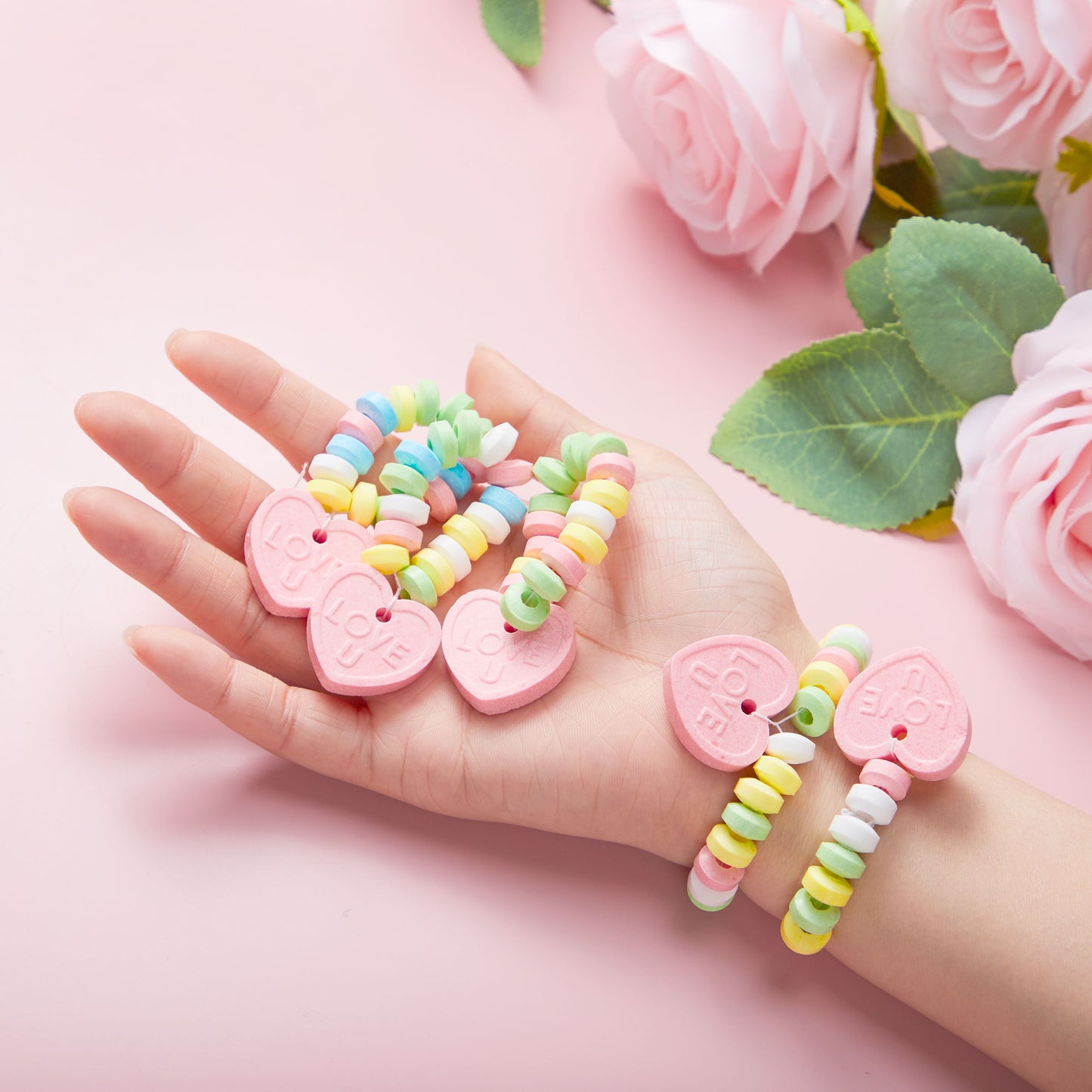 6 Pcs Valentine's Day Candy Bracelets 2.12OZ, Individually Wrapped, Sweet Exchange Gift for Kids, for Kids Birthday