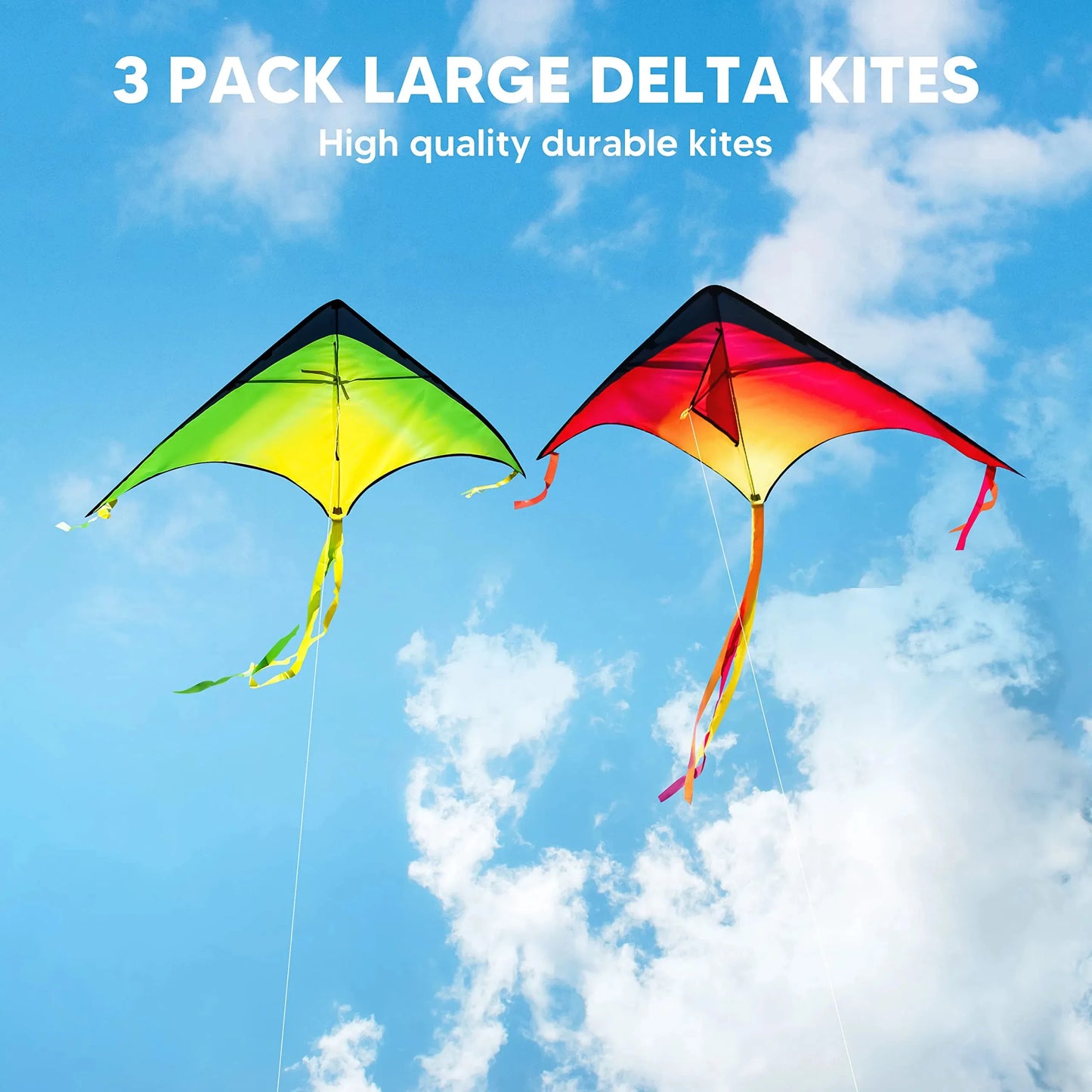 Syncfun 3 Packs Large Delta Kite, Easy to Fly Huge Kites for Kids and Adults with 262.5 ft Kite String, Beach Kite for Outdoor Games and Activities