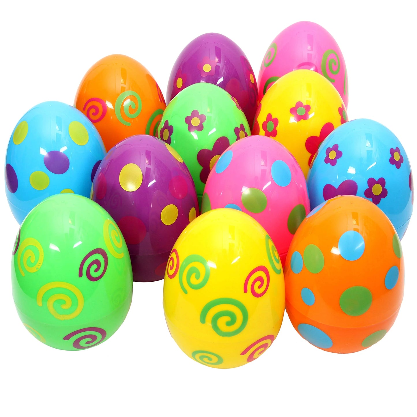 12 Pcs Jumbo Easter Eggs, 6 Inches Printed Plastic Large Easter Eggs Empty for Hunt, Basket Stuffers/Fillers, Filling Treats, Party Favors Supplies, Classroom Prizes