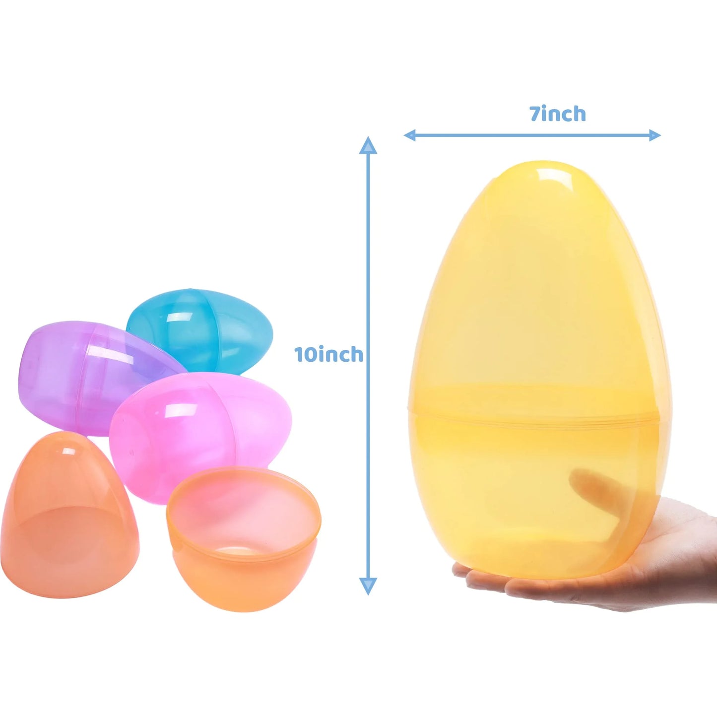 6-Piece 10-Inch Giant Easter Eggs Clear and Colorful, Great for Filling Specific Toys