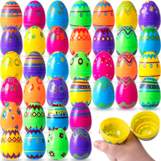 36PCS 3.15" Printed Easter Eggs, Empty Fillable Colorful Plastic Eggs Bulks for Easter Hunt, Basket Stuffers Filler, Classroom Prize Supplies