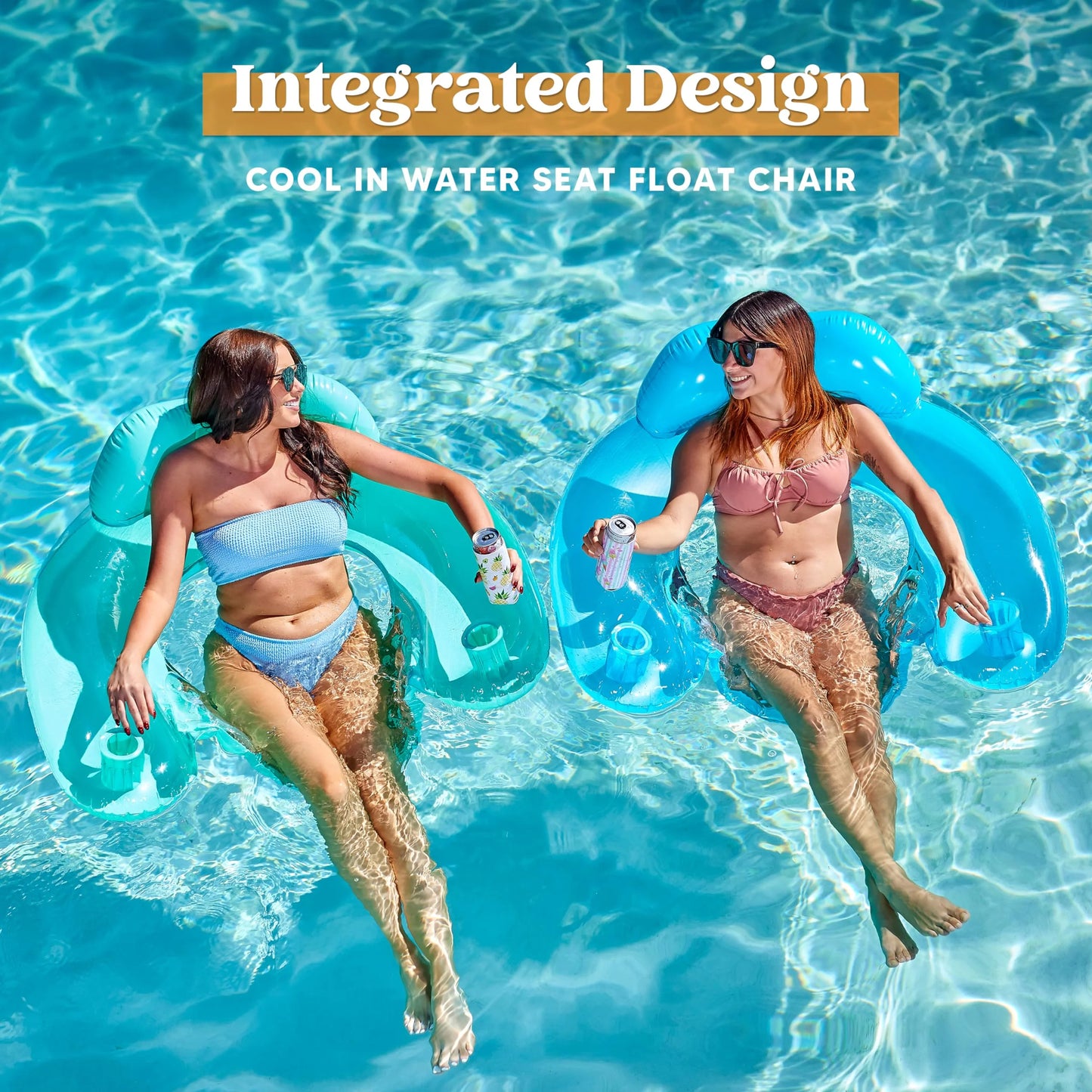Inflatable Pool Floats for Adults, 2 Packs Pool Chairs with Cup Holders,Blow up Floating Pool Floats Chair,Pool Floaties for Adults Swimming Pool Party Summer Water Fun