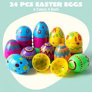 JOYFY 24 PCS 3.15" Printed Easter Eggs Refillable,Colorful Plastic Eggs in Bulk for Easter Hunts,Classroom Prize Supplies Party Favors