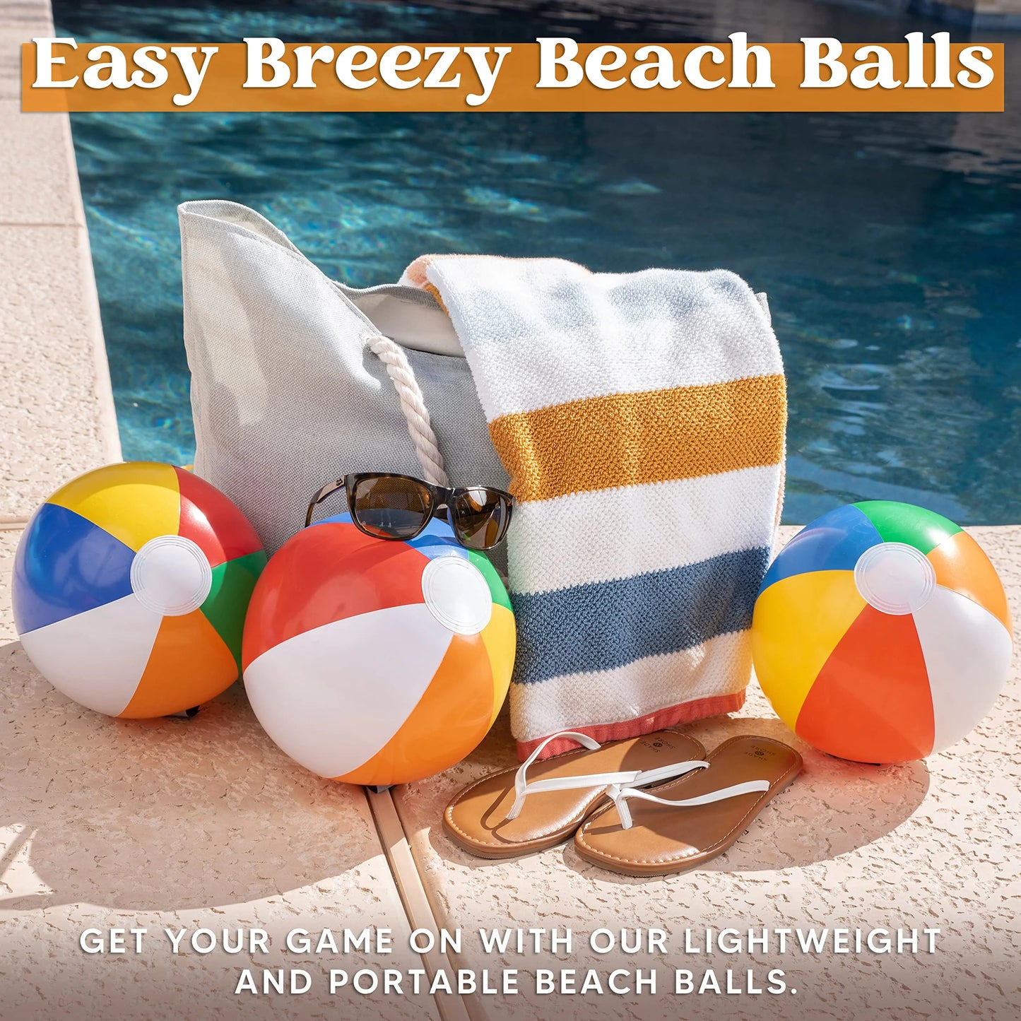 JOYFY 12 Pcs Inflatable Beach Balls,16" Large Rainbow Beach Balls Bulk for Pool Parties,Summer Beach Pool Party Toys for Kids and Adults