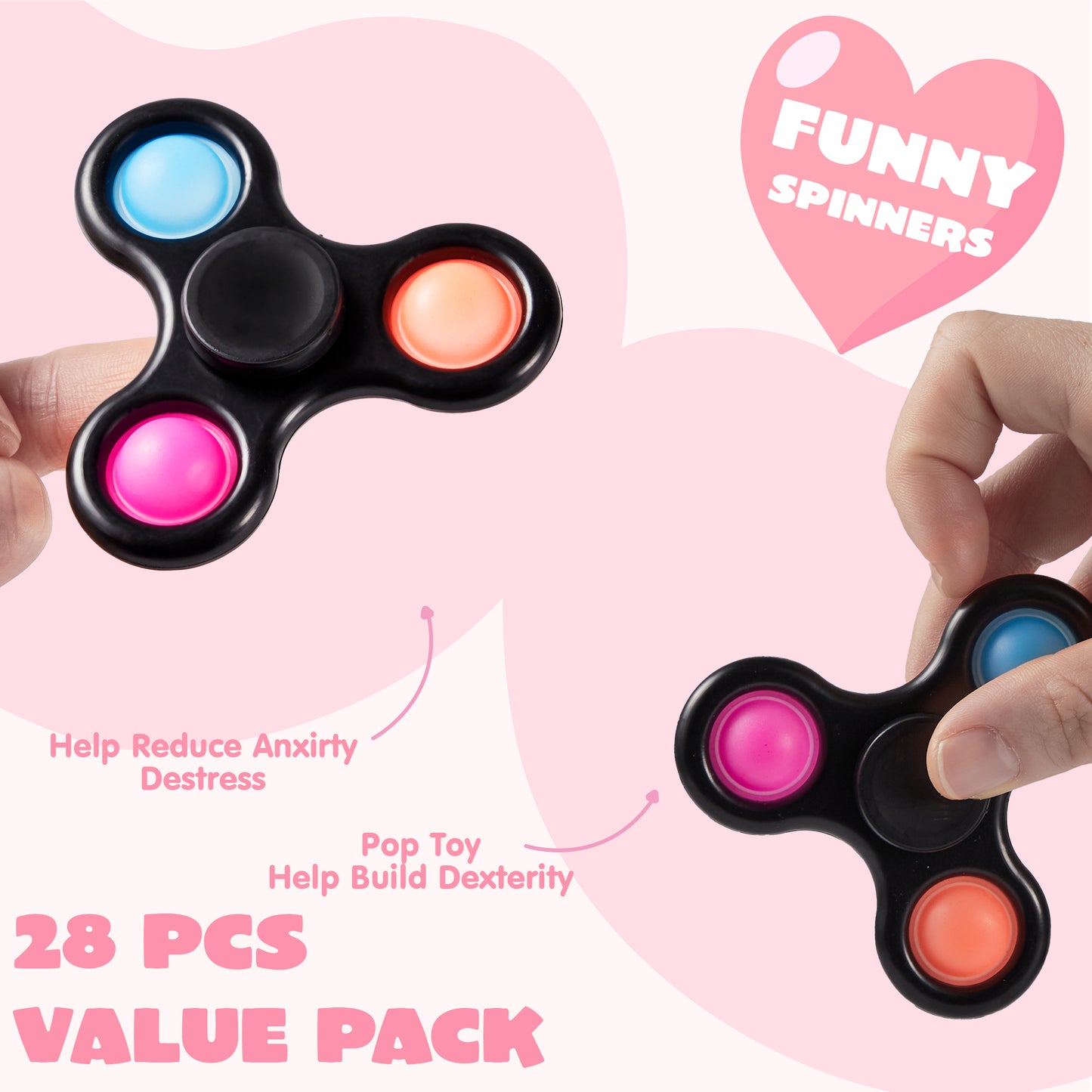56 Pcs Valentines Cards for Kids (28 Fidget Spinner and 28 Cards),Valentine’s Card Classroom Exchange Prizes for Boys and Girls