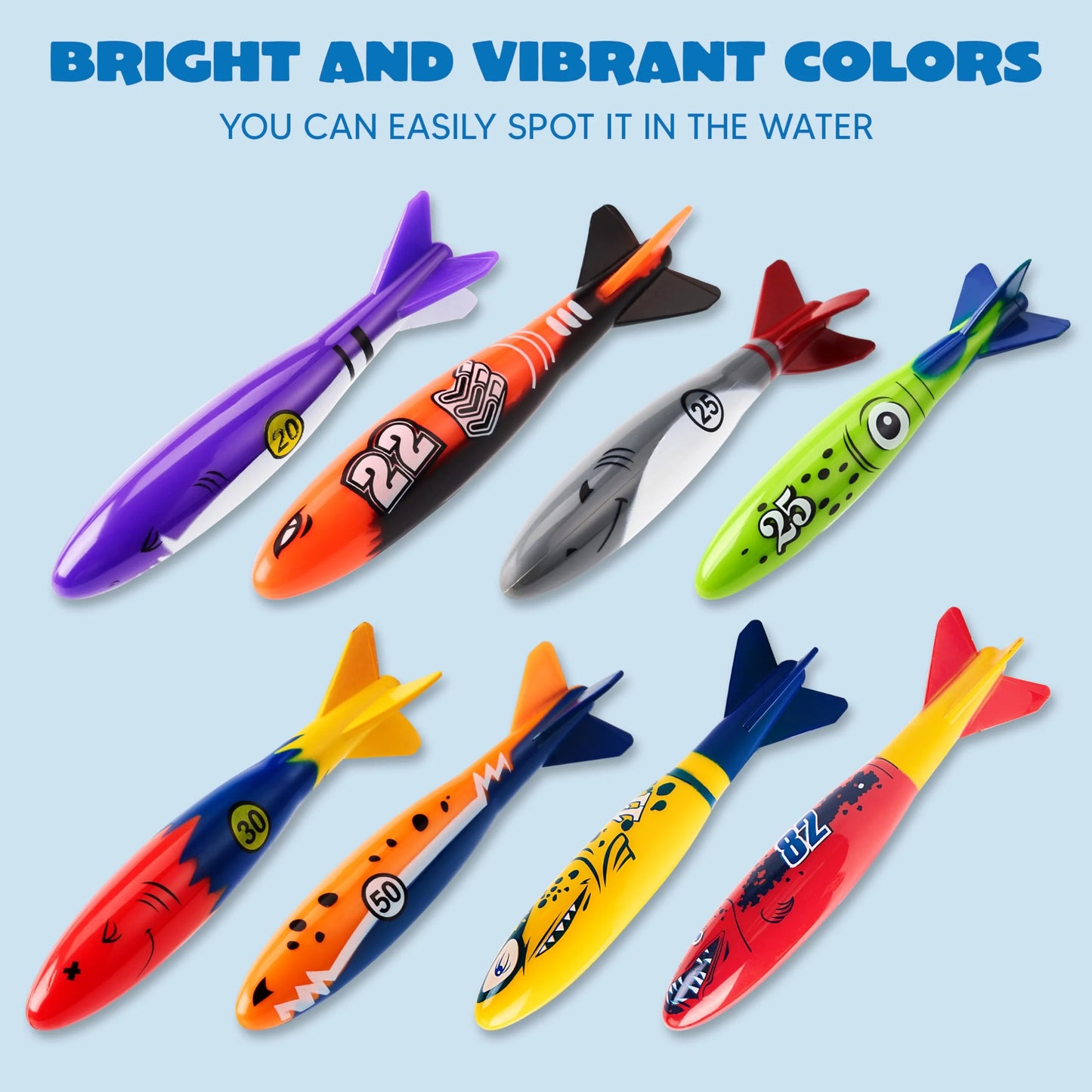 Syncfun 8 Packs Pool Toys, Shark Underwater Diving Toys, Colorful Swimming Toys Sinking Throwing for Kids Gifts Summer Swim Dive Training Water Fun Pool Games(Sharks)