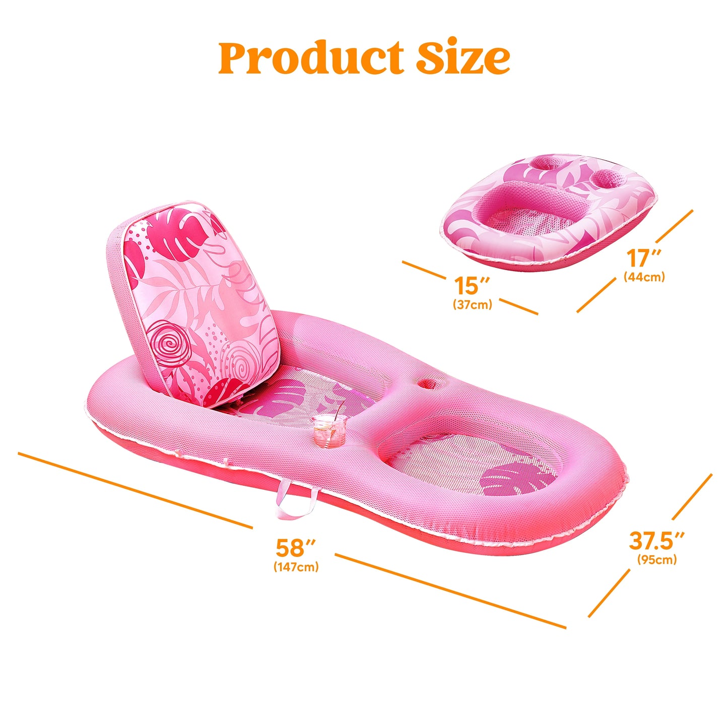 Pool Lounge Float Adult, Inflatable Pool Floats Lounger Raft Floaties Water Floating Recliner Chair with Cup Holders Foot Rest Swimming Pool Floaty