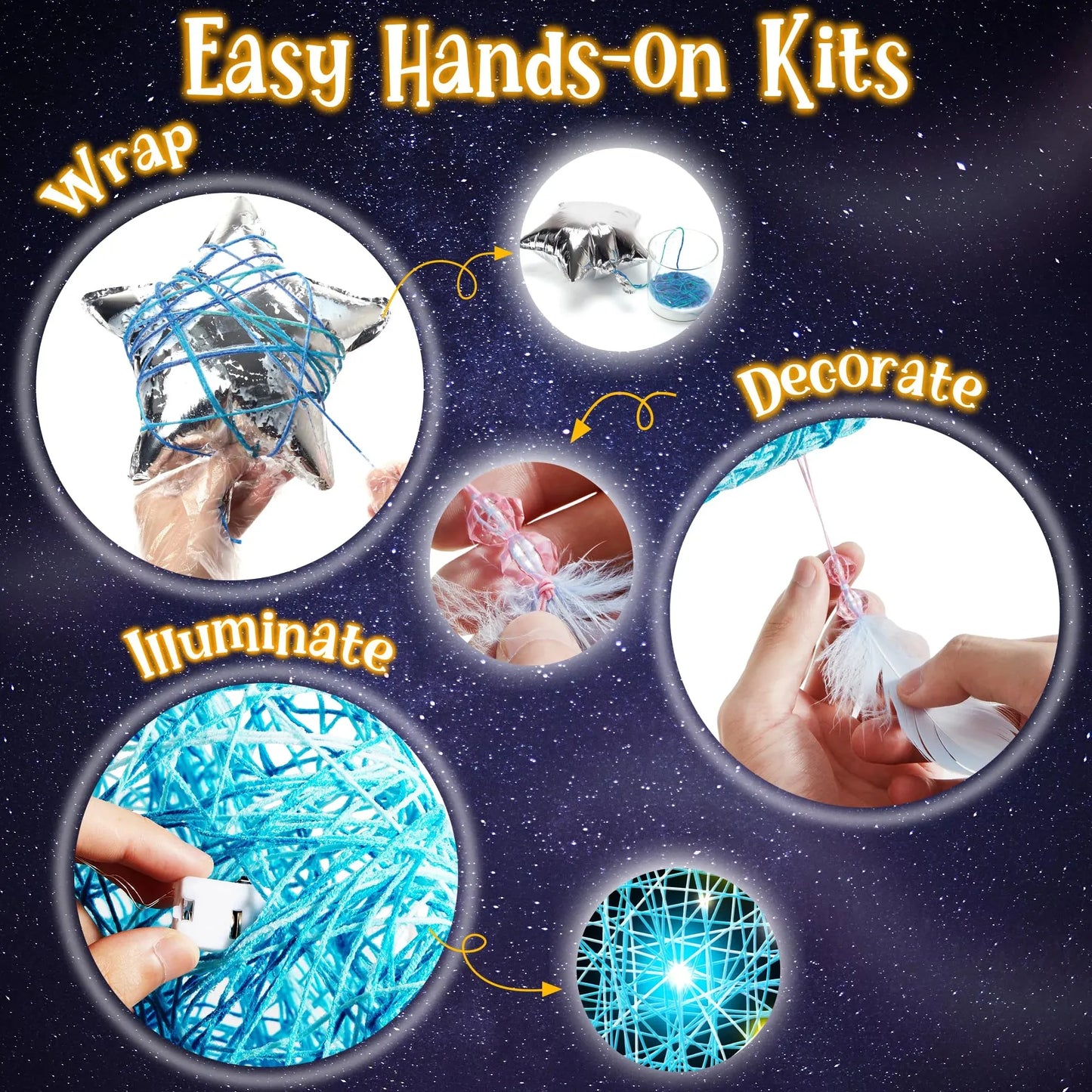 Joyfy 3-Pack 3D String Art Kit for Kids - with 30 Multicolor LED Bulbs Crafts, Birthday Christmas Gifts for Girls Ages 6-12