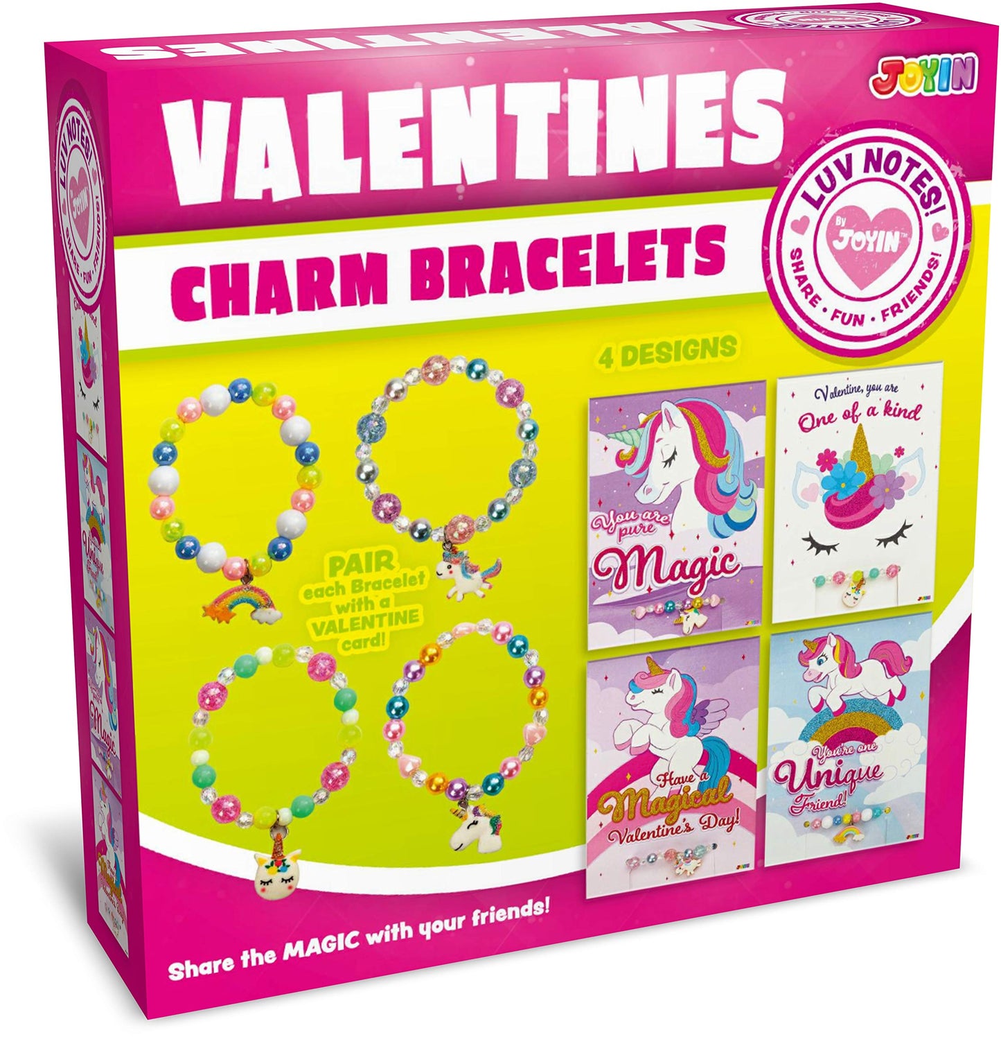 28 Packs Valentines Day Cards with Unicorn Bracelets for Kids, Valentines School Classroom Exchange Cards, Valentines Party Favors