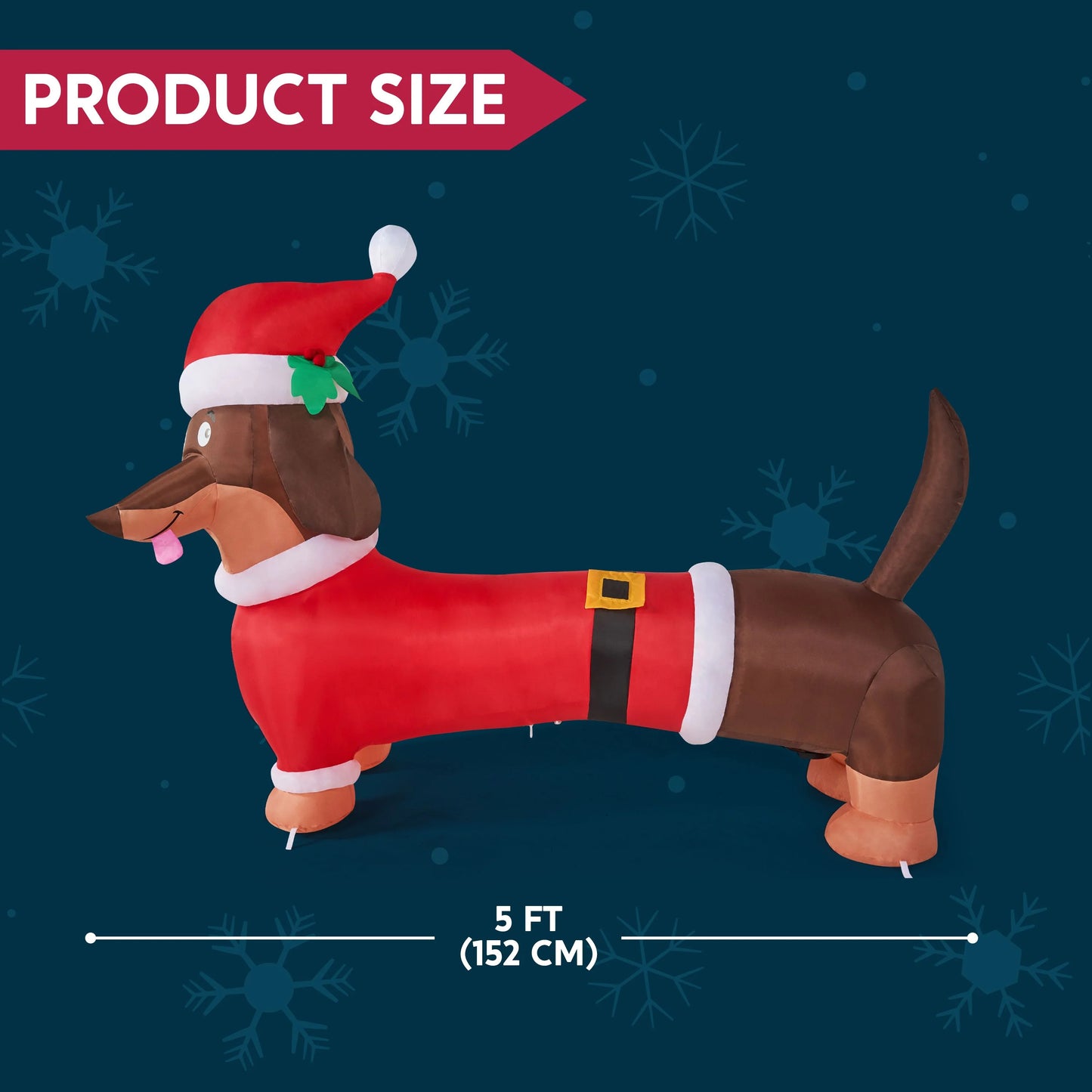 Joyfy 5 FT Christmas Inflatables Dachshund Dog Outdoor Decorations,Wiener Dog Christmas Blow Ups Yard Christmas with Built-in LEDs for Holiday Party Garden Lawn Decor