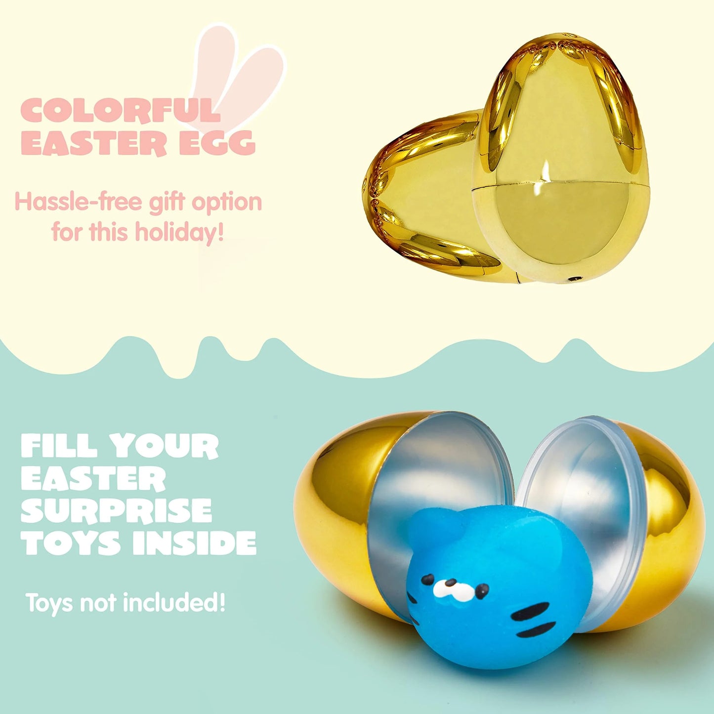 6 Golden Easter Eggs, 2.3 Inch Metal Plastic Empty Eggs Refillable, Golden Easter Egg Filling, Fake Eggs for Easter Egg Hunting Supplies