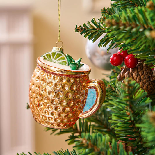 SYNCFUN Christmas Cocktail Moscow Mule Glass Ornament, Xmas Drink Glass Blown Ornament for Christmas Tree Decoration, Adult Beverages Ornament for Xmas Gift Holiday Party Favor Indoor Decoration
