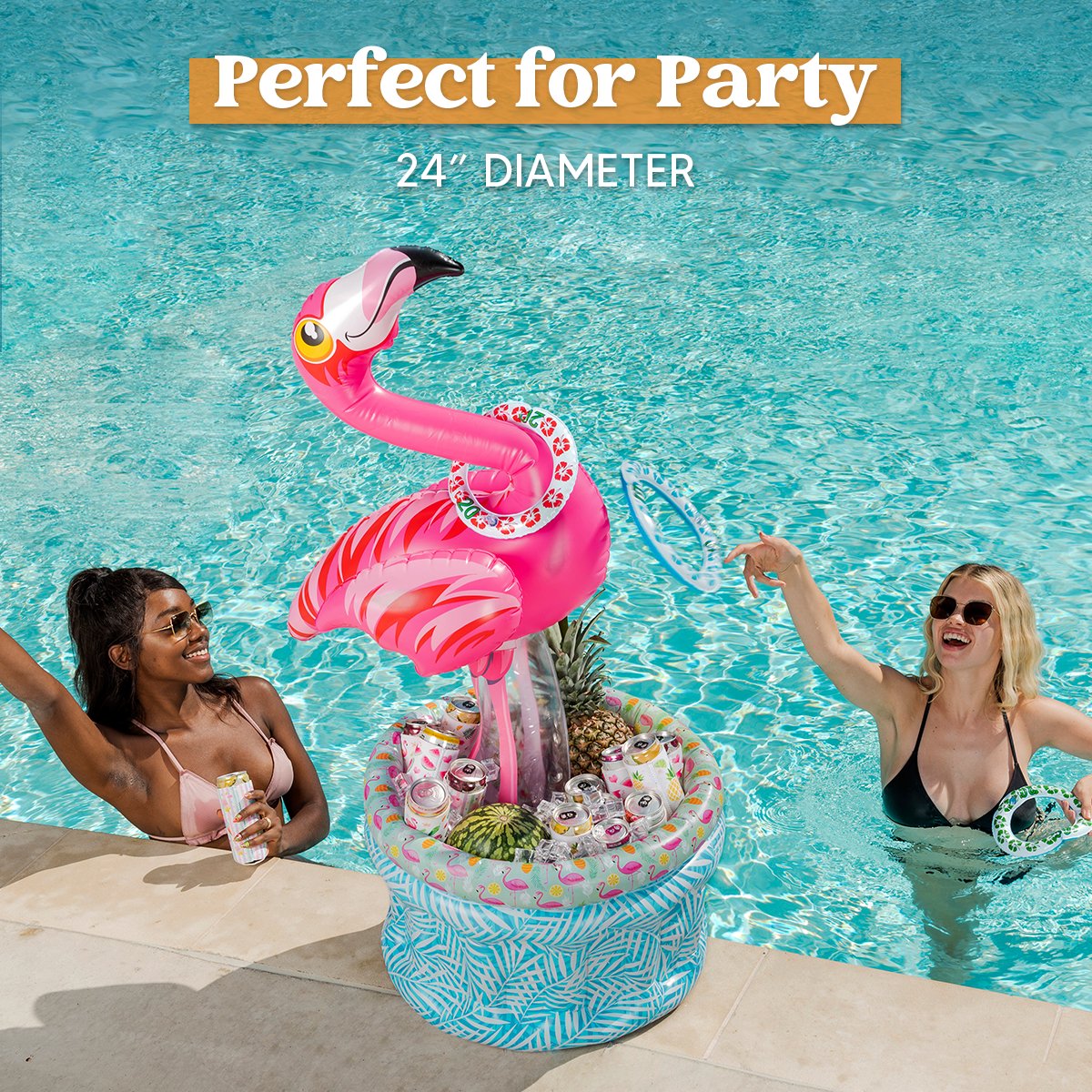 JOYIN 50" Inflatable Flamingo Cooler 2 In 1 Ring Toss Game, Beverage Drink Containers Ice Cooler Indoor Outdoor Picnic Luau Hawaiian Pool Party Decoration