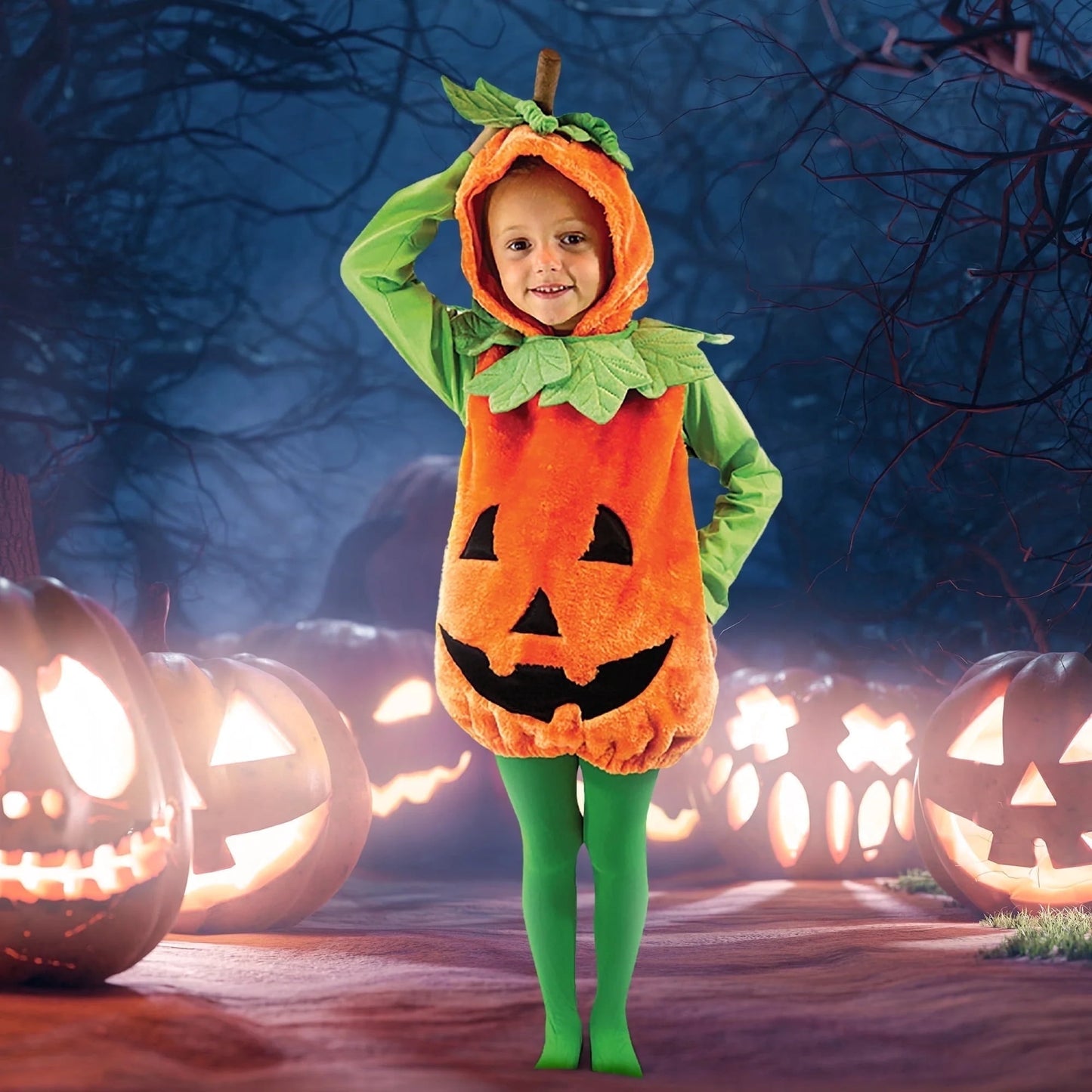 Joyfy Halloween Pumpkin Costume for Infant, Pumpkin Costume with Plush Green Leaves, Halloween Party Dress up Costume 18 24 Months