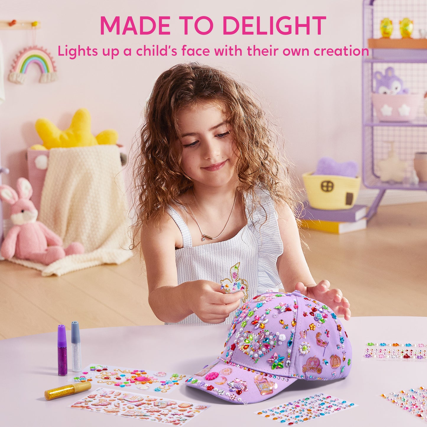 Joyfy Purple Baseball Cap Gem Art Set for Kids Ages 8-12 ,Creative Arts and Crafts Gift for Girls ,Perfect for Christmas and Birthday Celebrations