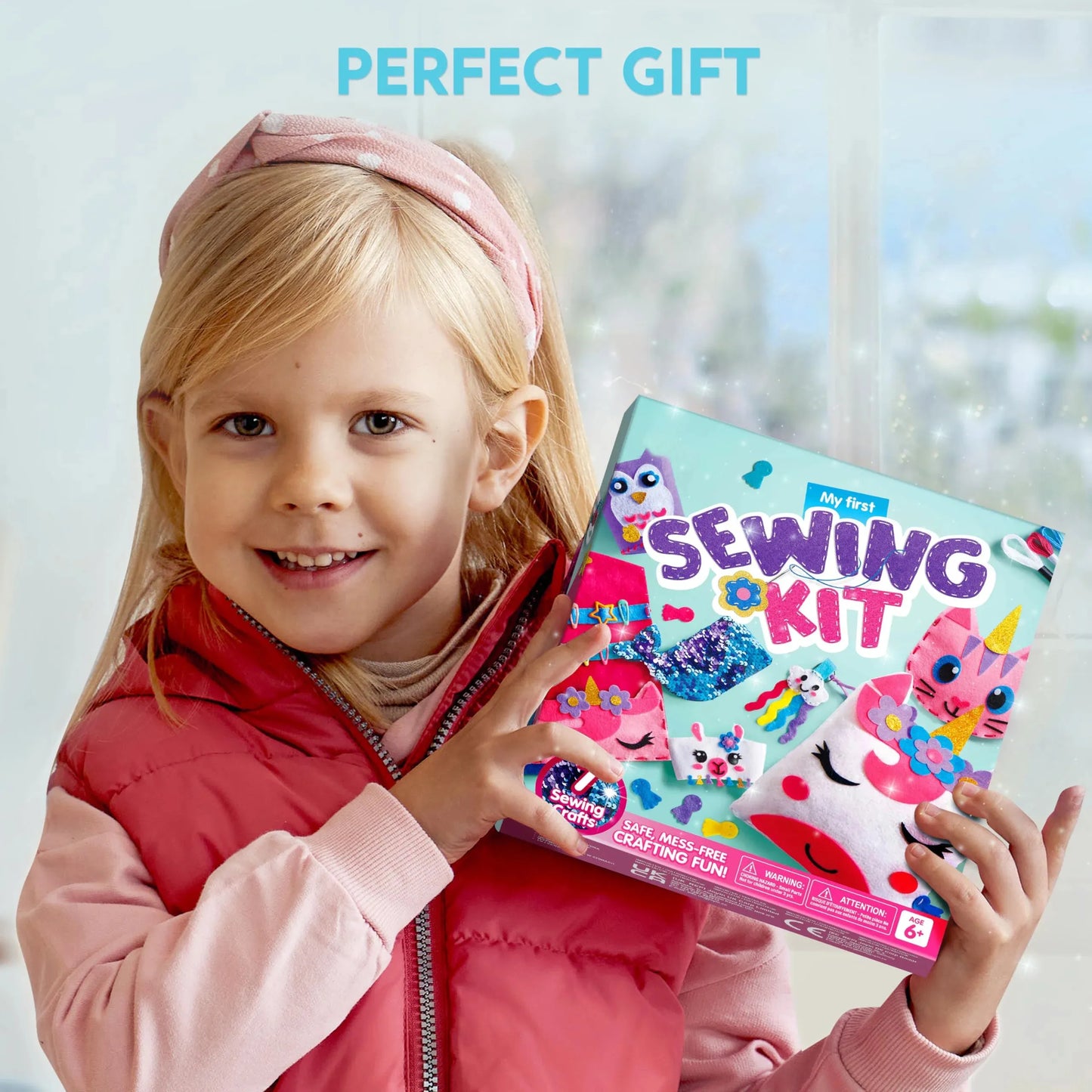 Syncfun 7 Sewing Projects Felt Sewing Kit for Kids, Animal Arts and Crafts of Magical Unicorn Pillow and Enchanting Mermaid Card Holder, Birthday Gift for Girls aged 6+