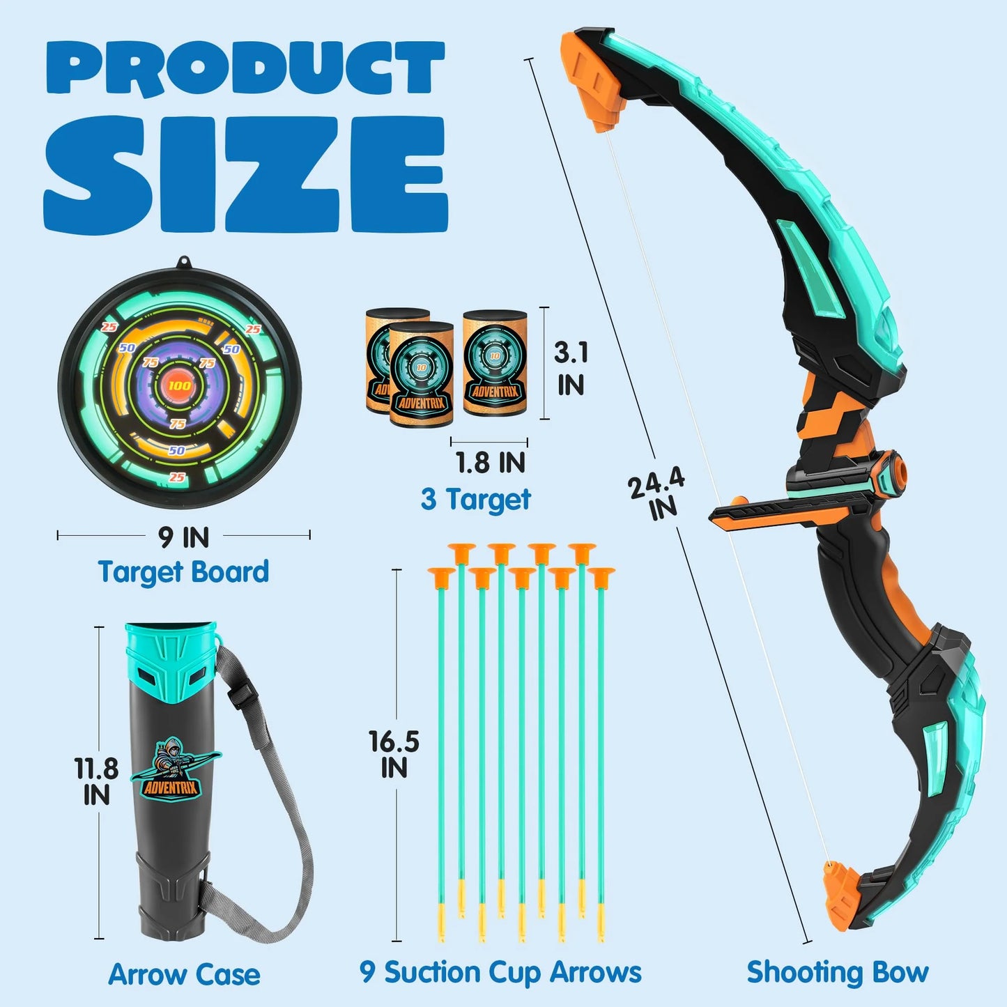 kids bow and arrow set, LED Light Up Archery Toy Set with 9 Suction Cup Arrows, Target & Arrow Case, Indoor and Outdoor Hunting Play Gift Toys for Kids, Boys & Girls Ages 3-12