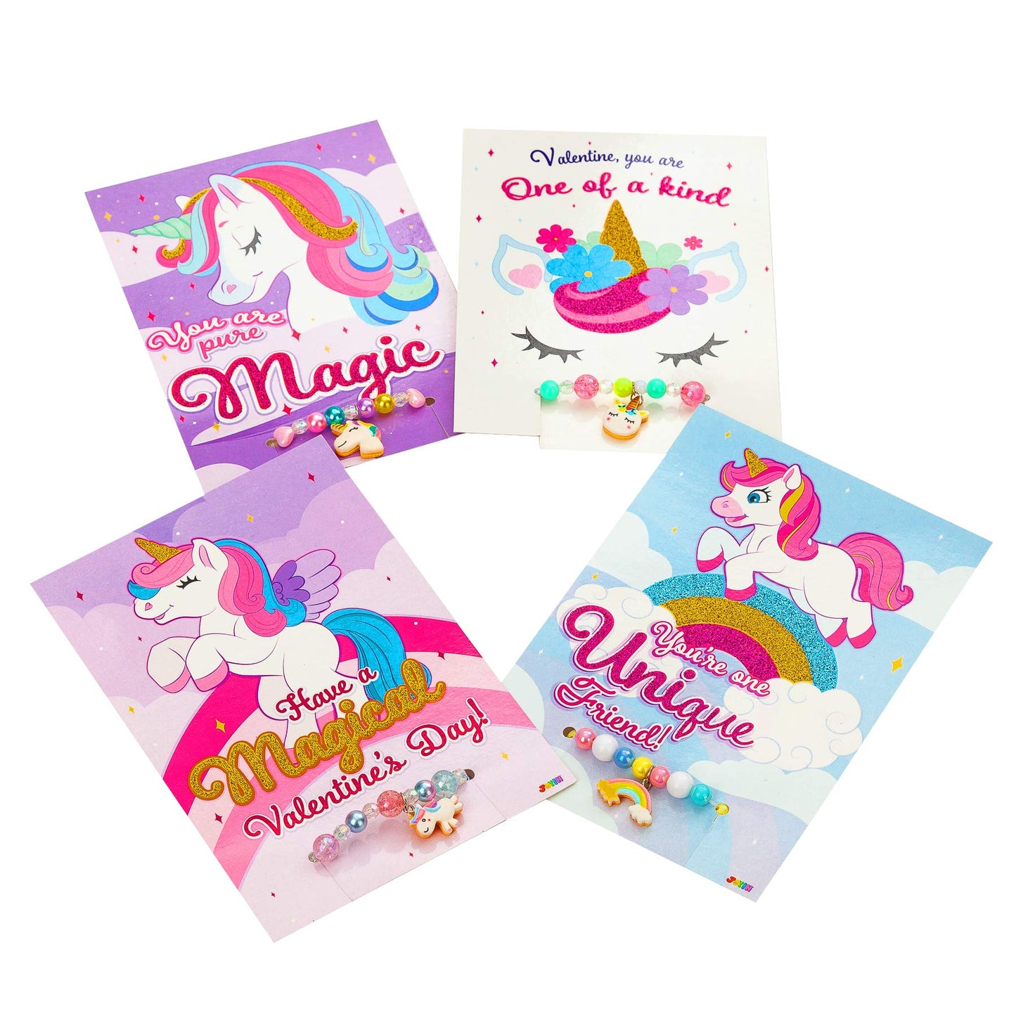 28 Packs Valentines Day Cards with Unicorn Bracelets for Kids, Valentines School Classroom Exchange Cards, Valentines Party Favors