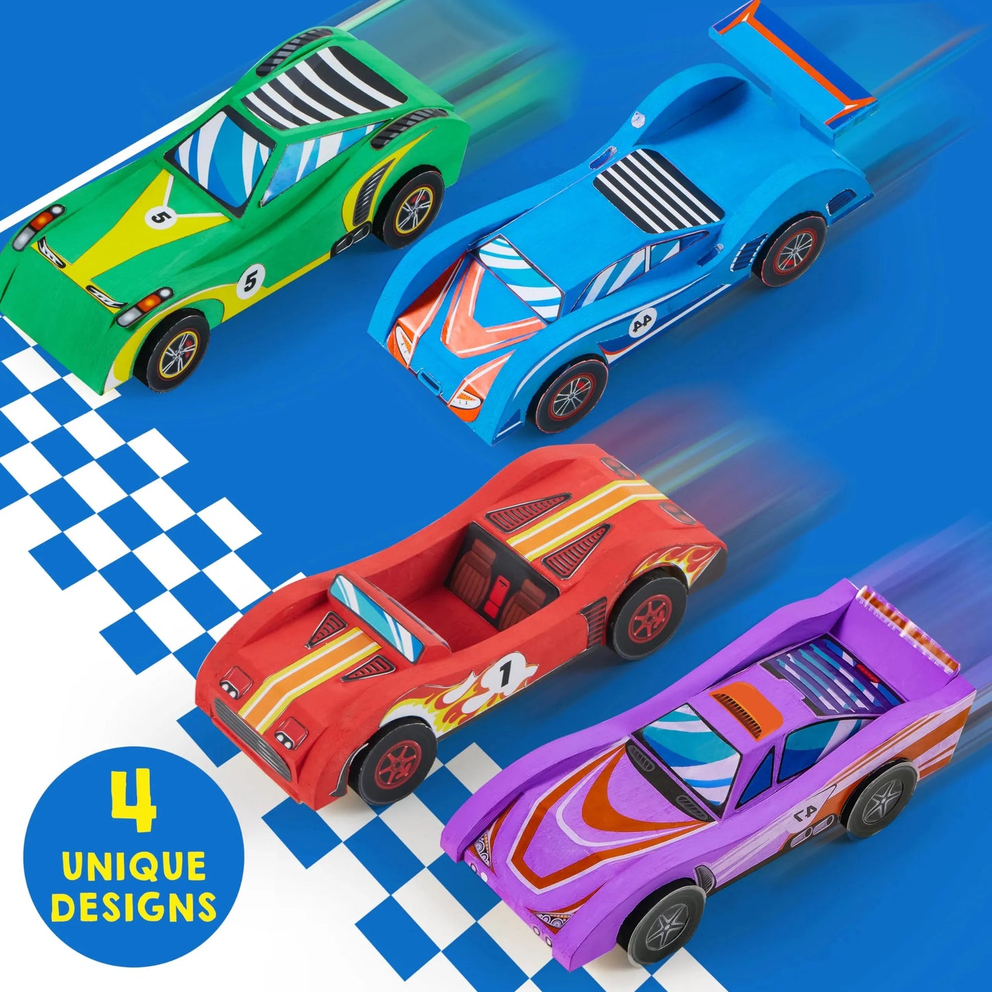 Syncfun 4Pcs Painting Kits For Kids, Paint Your Own Wooden Race Cars Toy, Easy To Assemble Arts & Crafts Kit, Birthday Party Presents For Kids Boys Ages 6 8 10 12