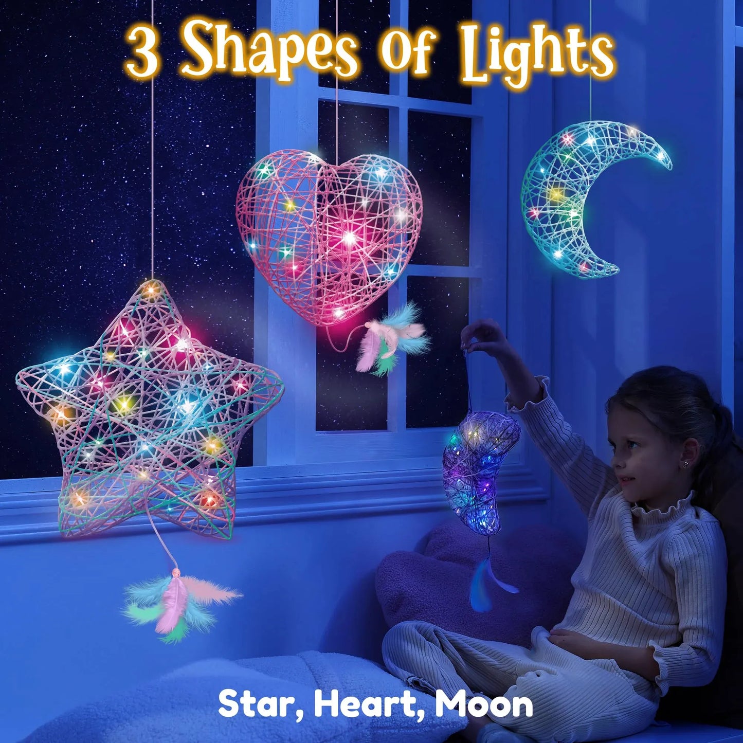 Joyfy 3-Pack 3D String Art Kit for Kids - with 30 Multicolor LED Bulbs Crafts, Birthday Christmas Gifts for Girls Ages 6-12