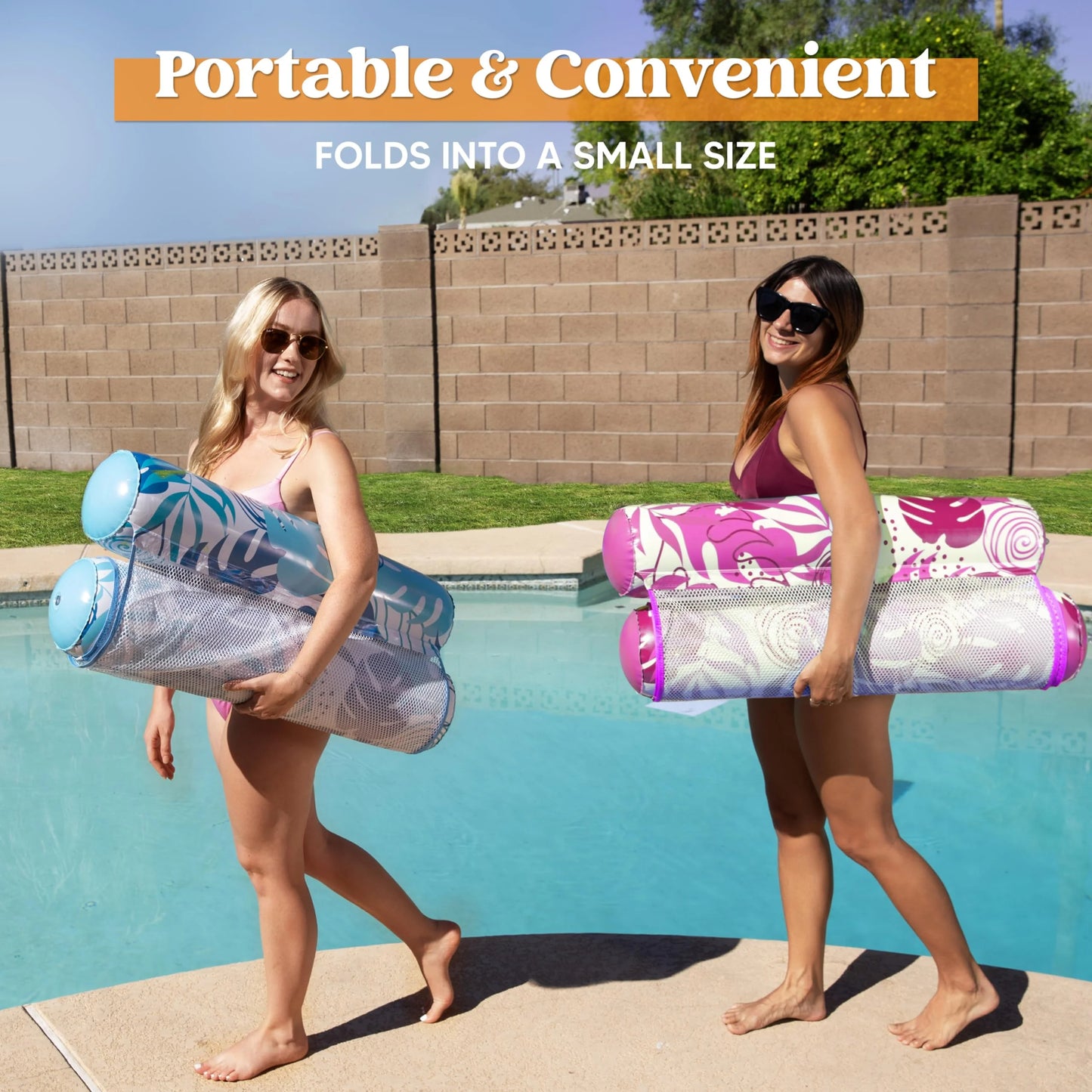 2 Packs Inflatable Pool Float Hammock, 4 in 1 Pool Floaties for Adults, Swimming Pool Accessories (Saddle, Lounge Chair, Hammock, Drifter) for Pool, Beach, Outdoor